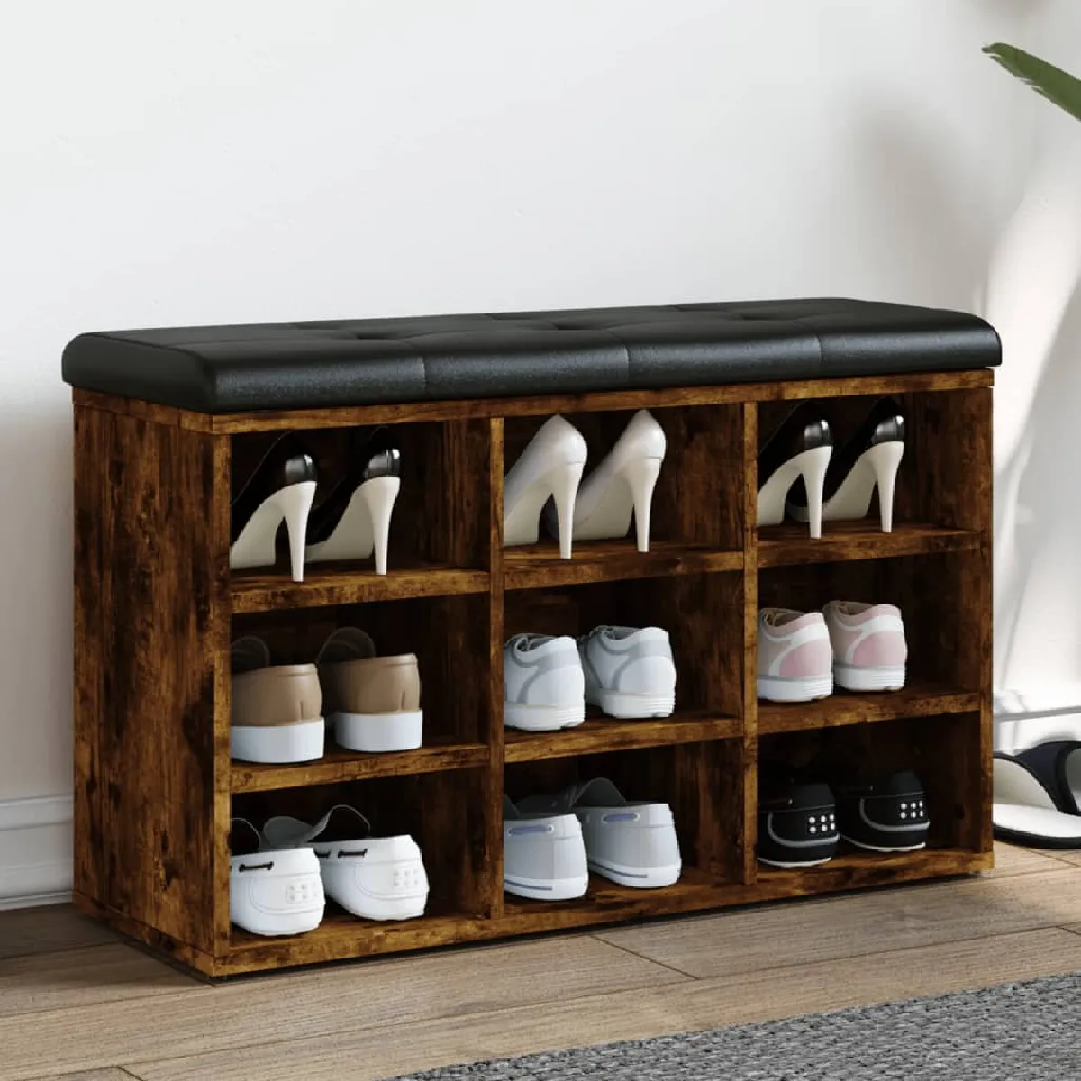 Non Communiqué Marron Banc À Chaussures Chêne Fumé 82X32x50 Cm Bois D Ingénierie - Image 3