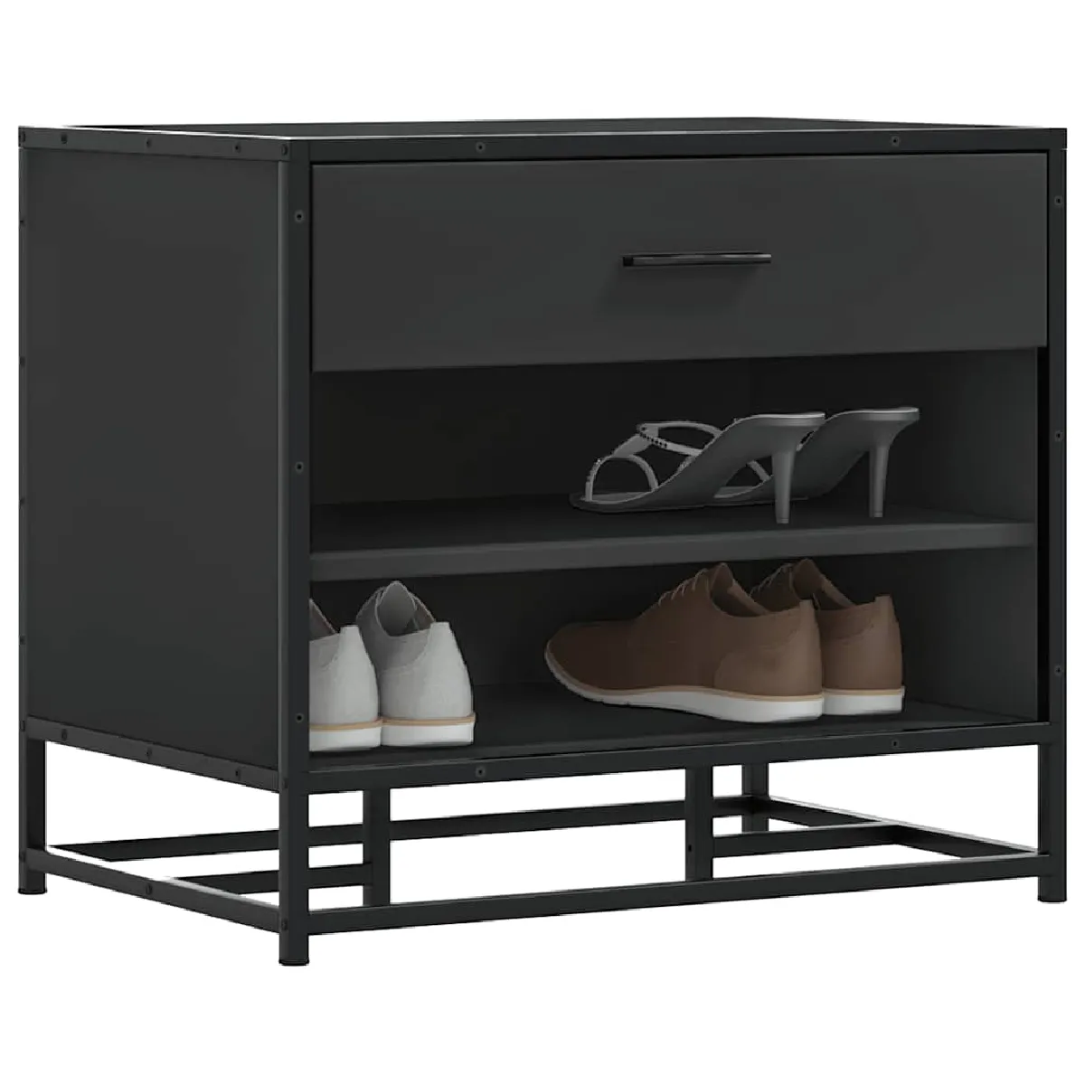 Non Communiqué Noir Vidaxl Banc À Chaussures 60X40x53,5 Cm Bois D'ingénierie Et Métal, Banc, Banquette De Couloir, Siège De Couloir, Banc 849219 - Image 2