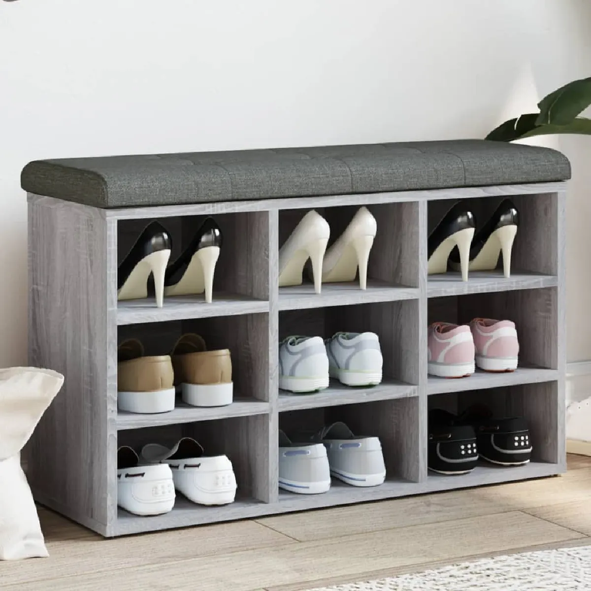 VIDAXL - Banc à chaussures - 82x32x50 cm - Gris - Image 2