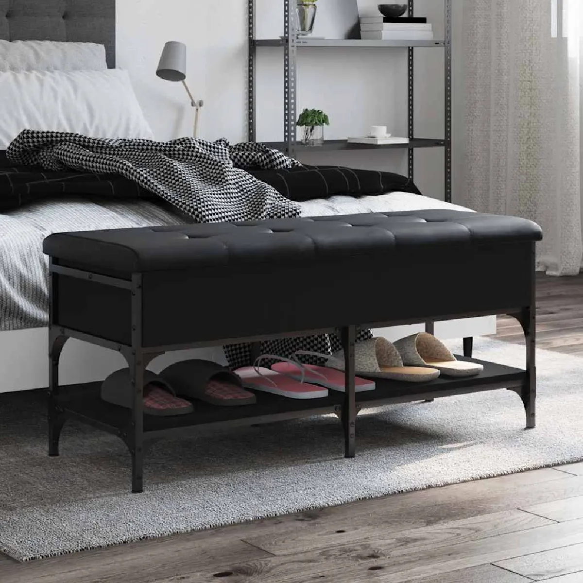Vidaxl Noir Banc À Chaussures 102X42x45 Cm Bois D Ingénierie - Image 3