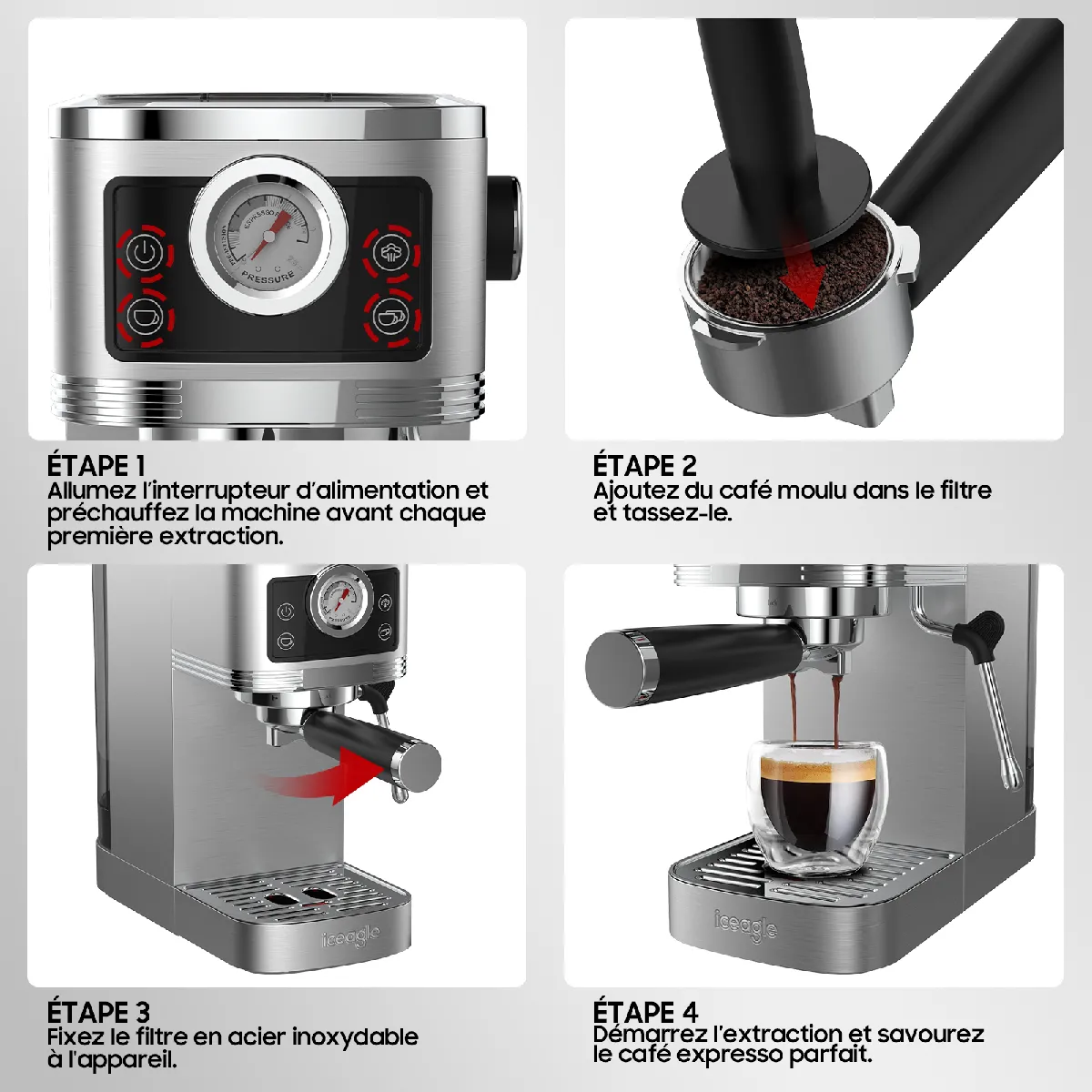 Machine à Café Expresso 20 Bars 1350W - Cafetière Inox Avec Mousseur à Lait Et Écran Tactile