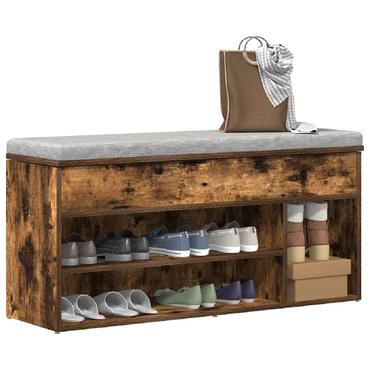 Non Communiqué Chêne Fumé Banc À Chaussures 102X30,5X45 Cm Bois D Ingénierie - Image 3