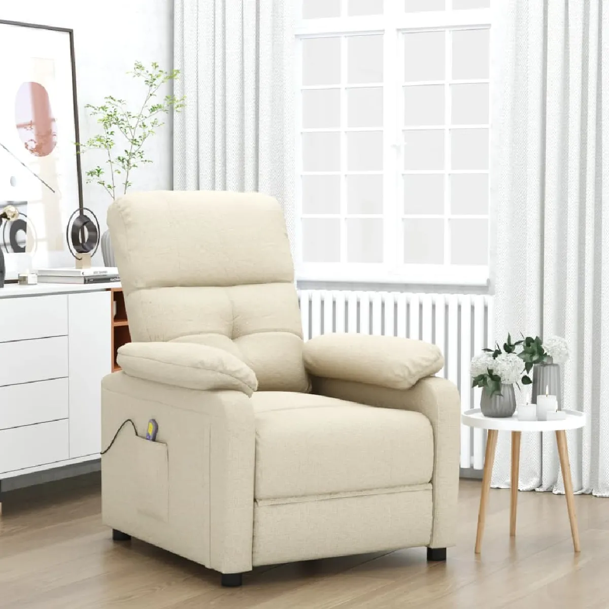 VidaXL Fauteuil de massage Crème tissu - vue 2