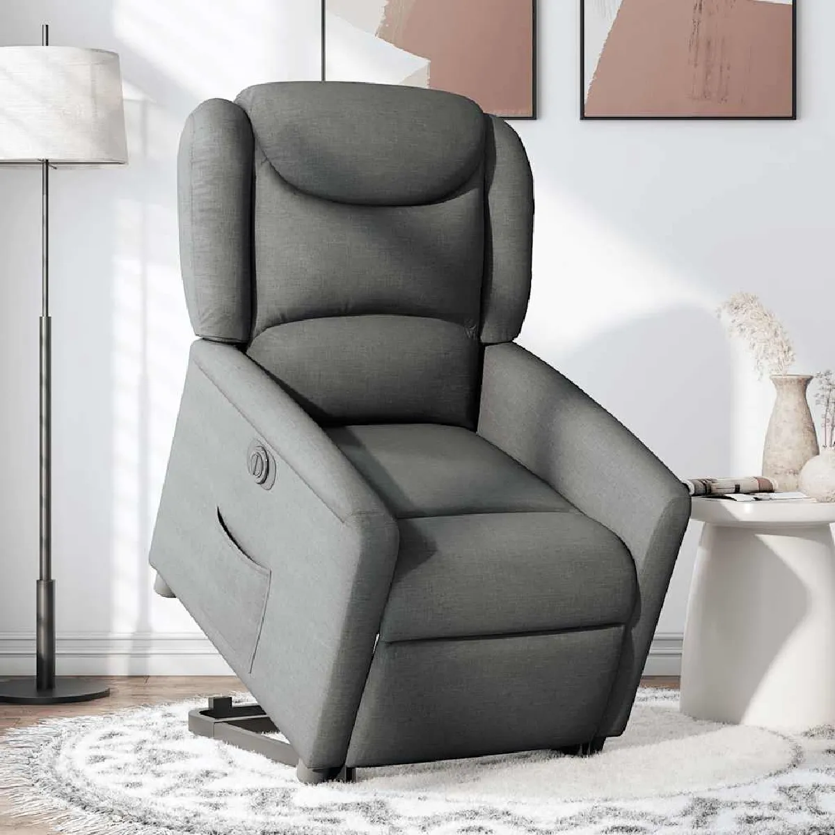 Vidaxl Gris Stoel Électrique Réglable Tissu Foncé - Image 3