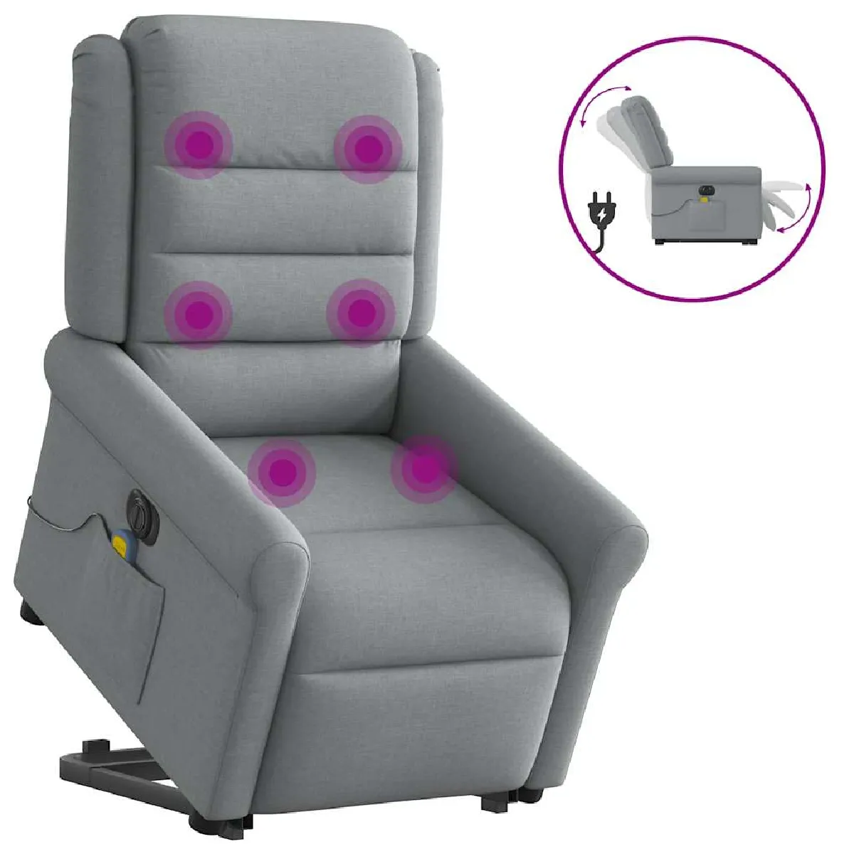 Vidaxl Gris/Clair Fauteuil Inclinable De Massage Électrique