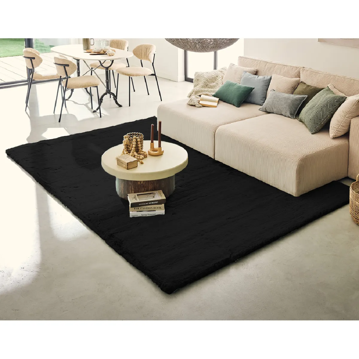 Joy - tapis rectangulaire - fausse fourrure - noir