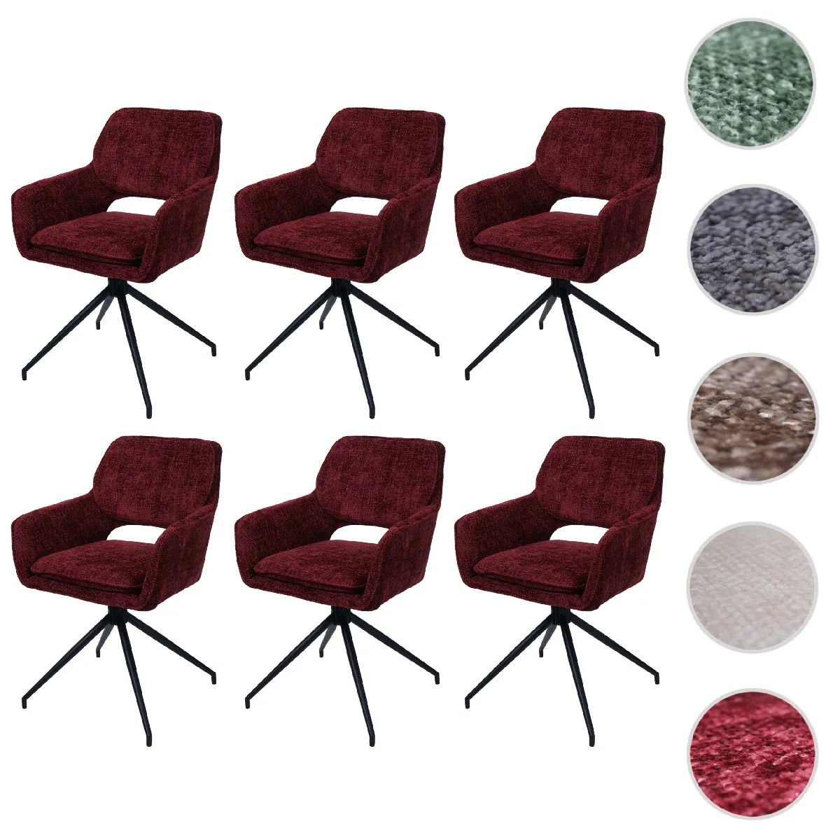 Mendler Lot de 6 Chaises HWC-N74 - Bordeaux