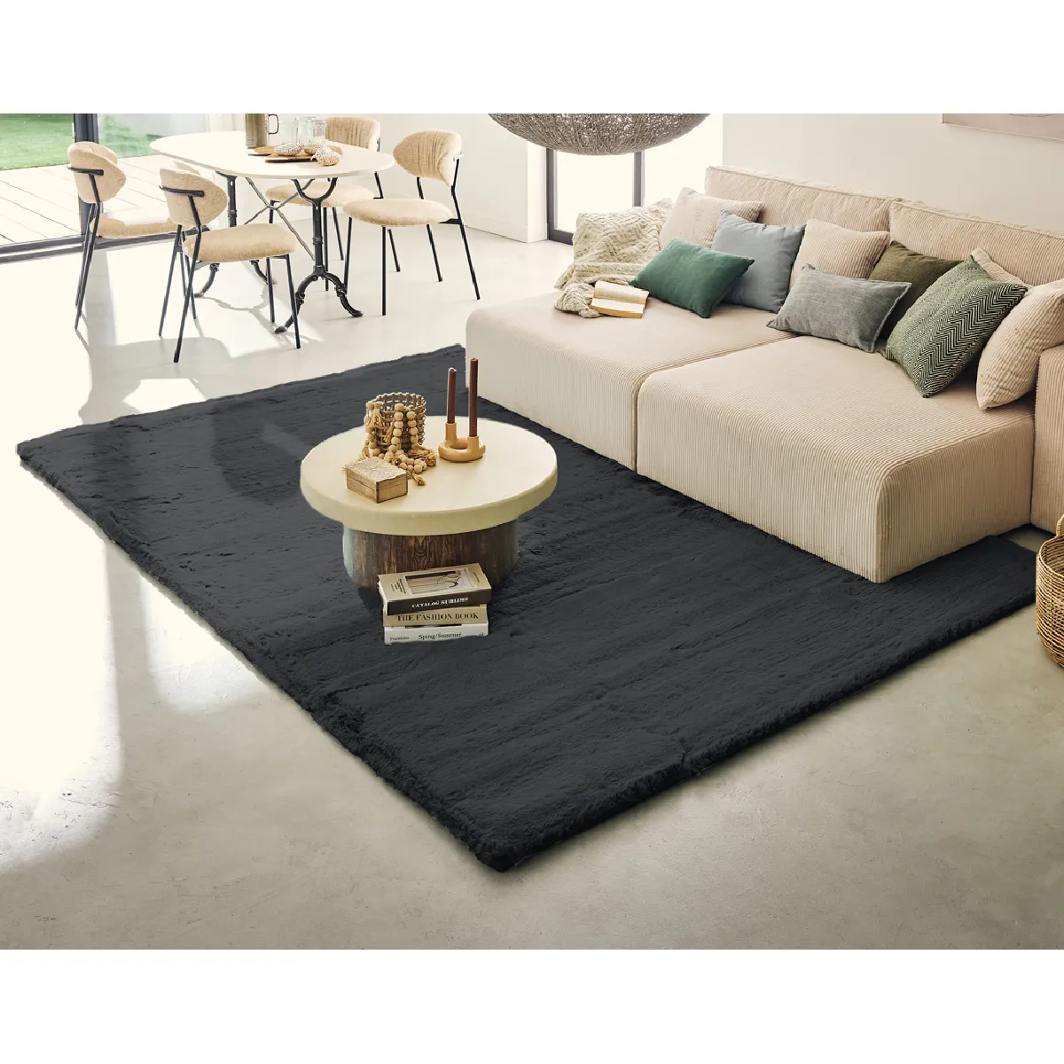 Joy - tapis rectangulaire - fausse fourrure - gris anthracite