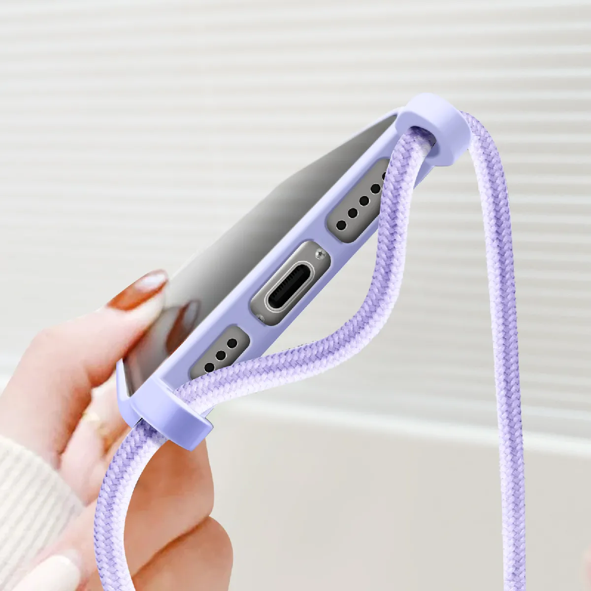 Avizar Coque Cordon Semi Rigide Soft touch pour iPhone 16 Lavande