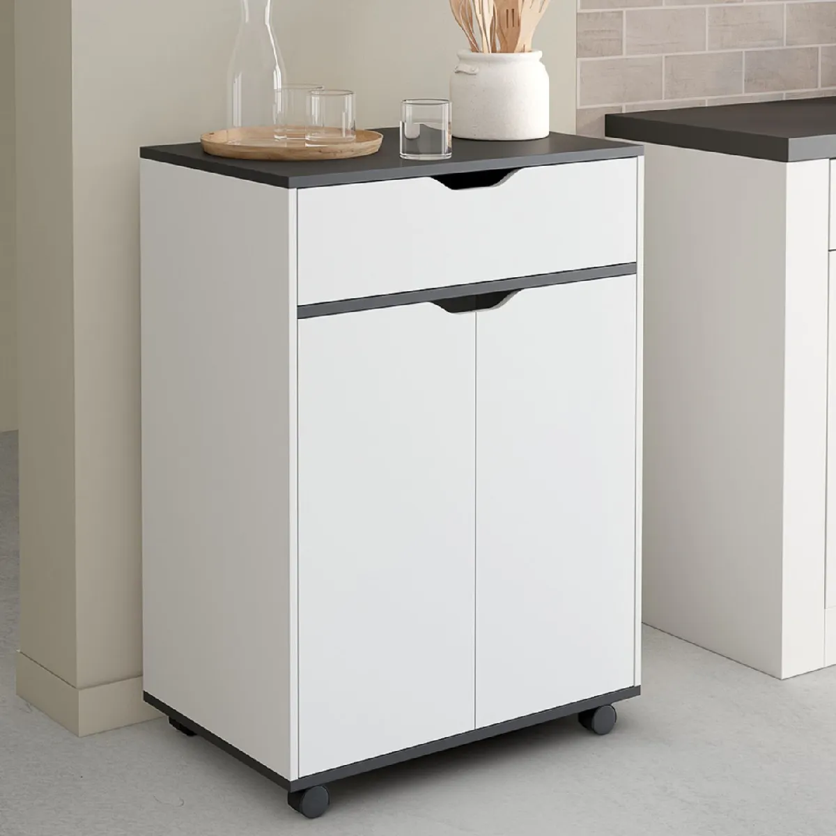 Idmarket Blanc/Gris Desserte De Cuisine Cosy