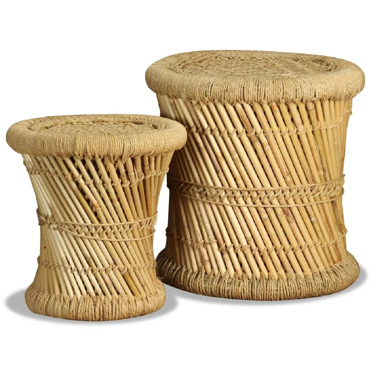 Decoshop26 Lot de 2 tabourets poufs - Bambou