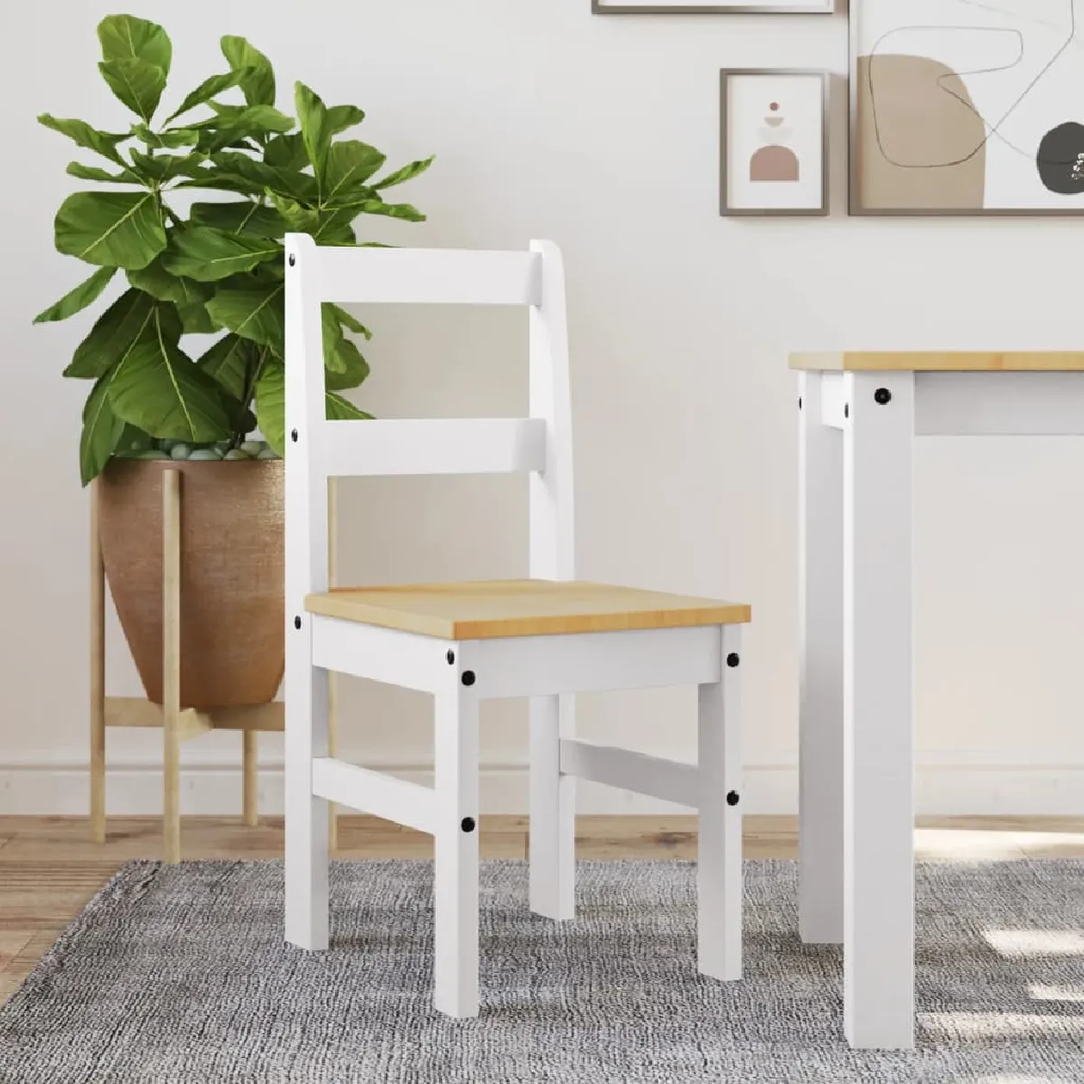 Vidaxl Chaises à manger lot de 2 Panama - Blanc bois de pin