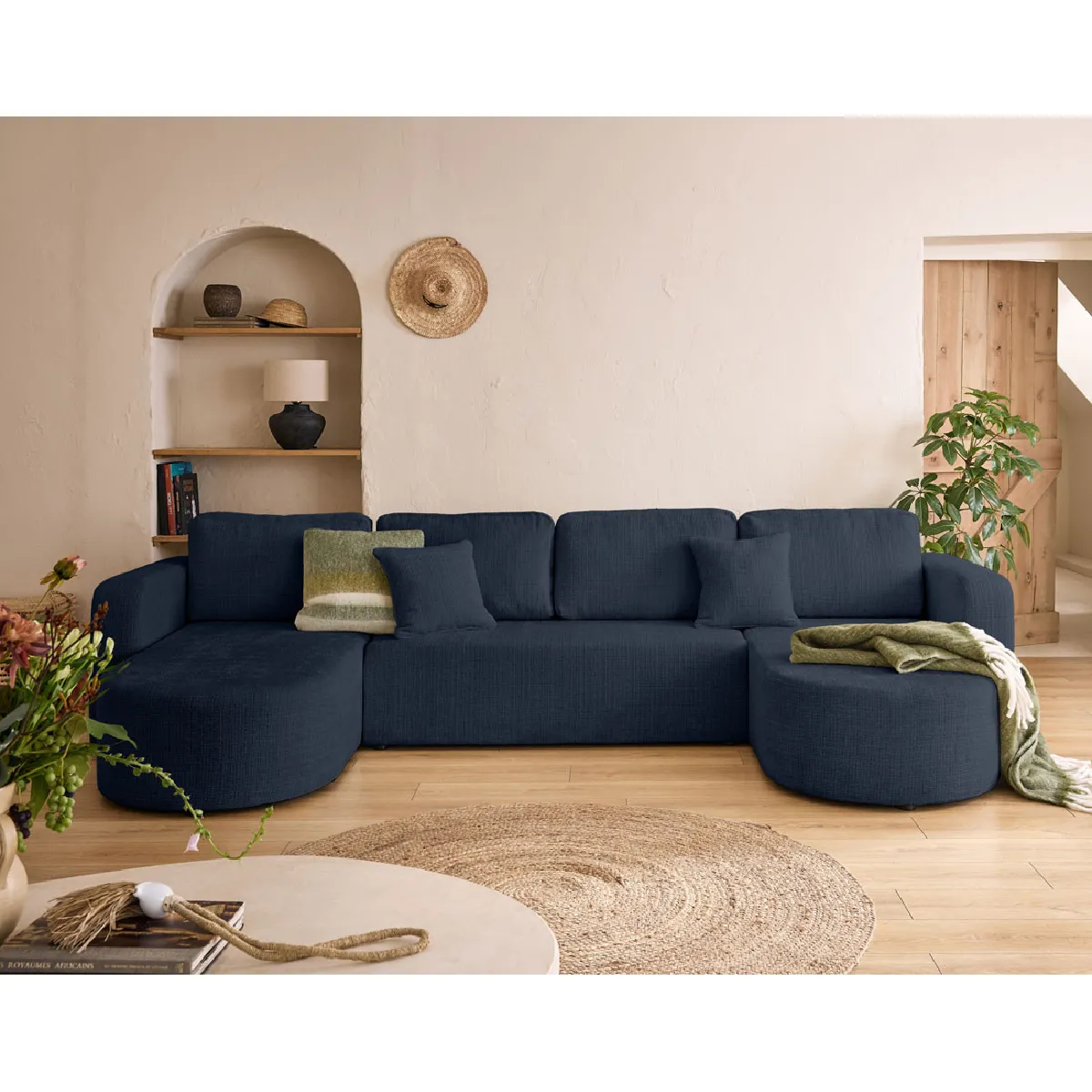 Bestmobilier Bleu Canapé Panoramique Velours