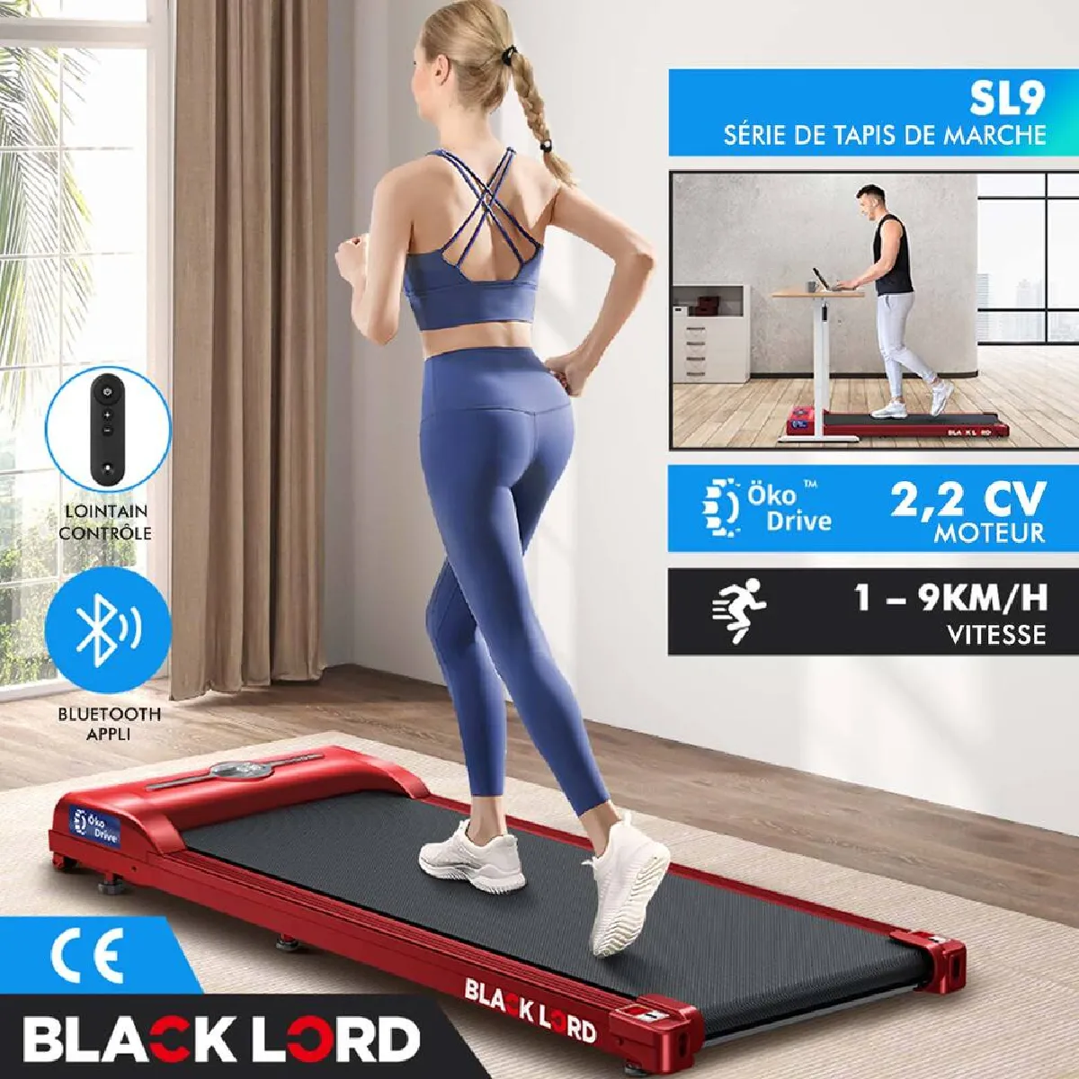 Tapis De Marche Bureau BLACK LORD - Mince, 1-11 Km/h, Bande 390 Mm, Télécommande, Rose - 10