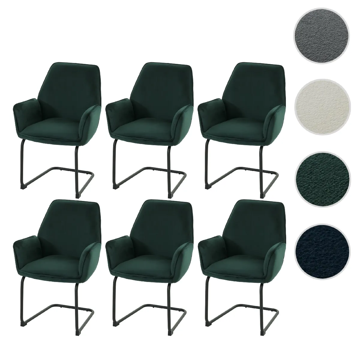 MENDLER Chaises Cantilever HWC-G67 - Vert - Lot de 6 MENDLER Chaises Cantilever HWC-G67 - Vert - Lot de 6