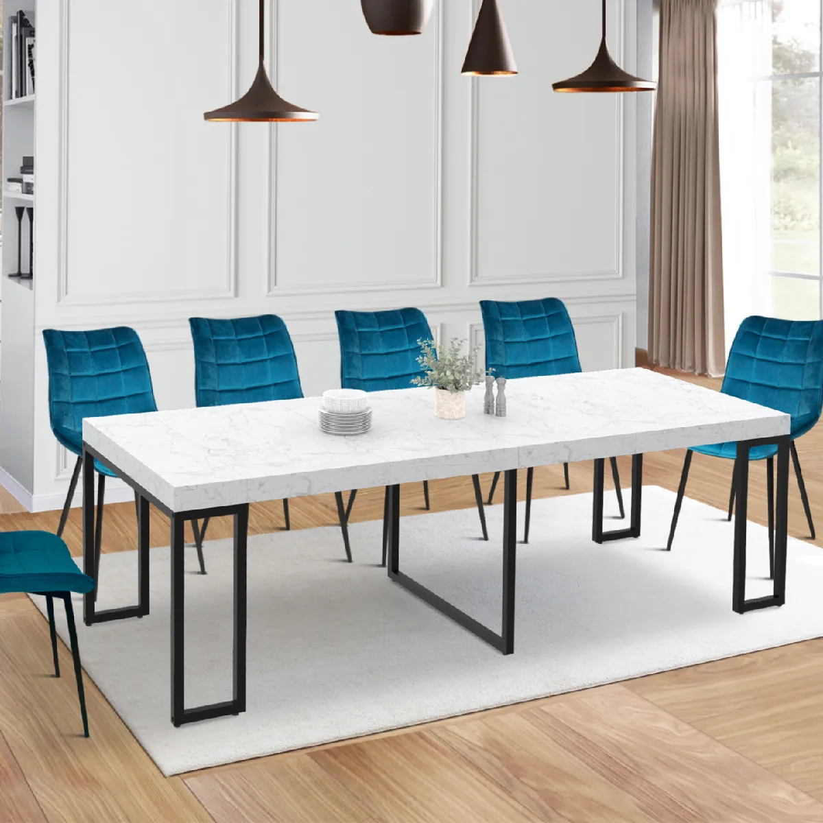 IDMarket Table à Manger Ovale Alix 10 Personnes Pied araignée et Plateau Effet Alaska 200 cm - vue 2