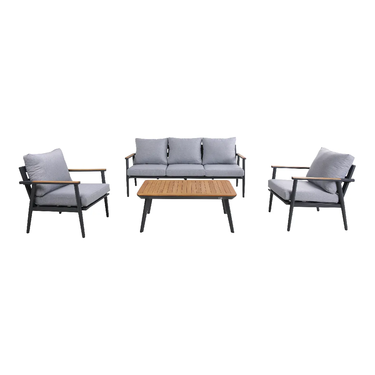 AXI Bibi Salon de Jardin avec 1 canapé 2 fauteuils et Une Table | Canapé Extérieur 4 pièces en Aluminium & Bois de Teck en | Ensemble Table et Chaise