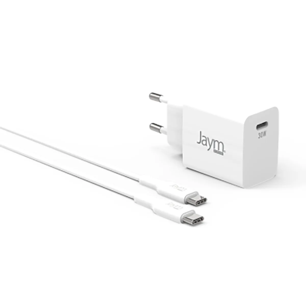 Jaym Pack Chargeur Apple / Samsung / Google Compact Et Rapide *Gan* Usb-C 30W Pd Et Pps + Cable Usb-C Vers Type-C 2M Blancs - Image 4