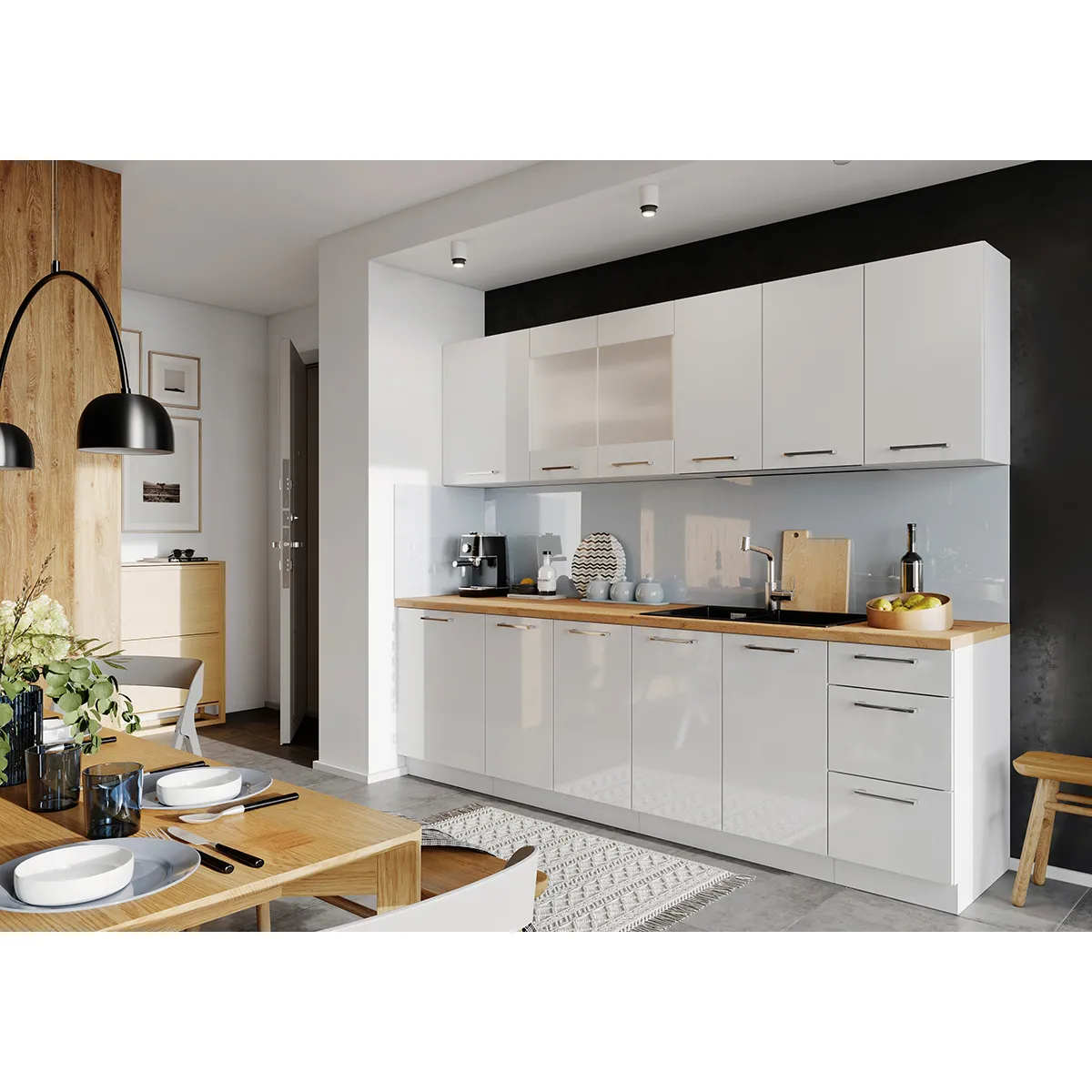 MEUBLE CUISINE SIENA PLAN EN MARBRE 260CM NOIR BEIGE