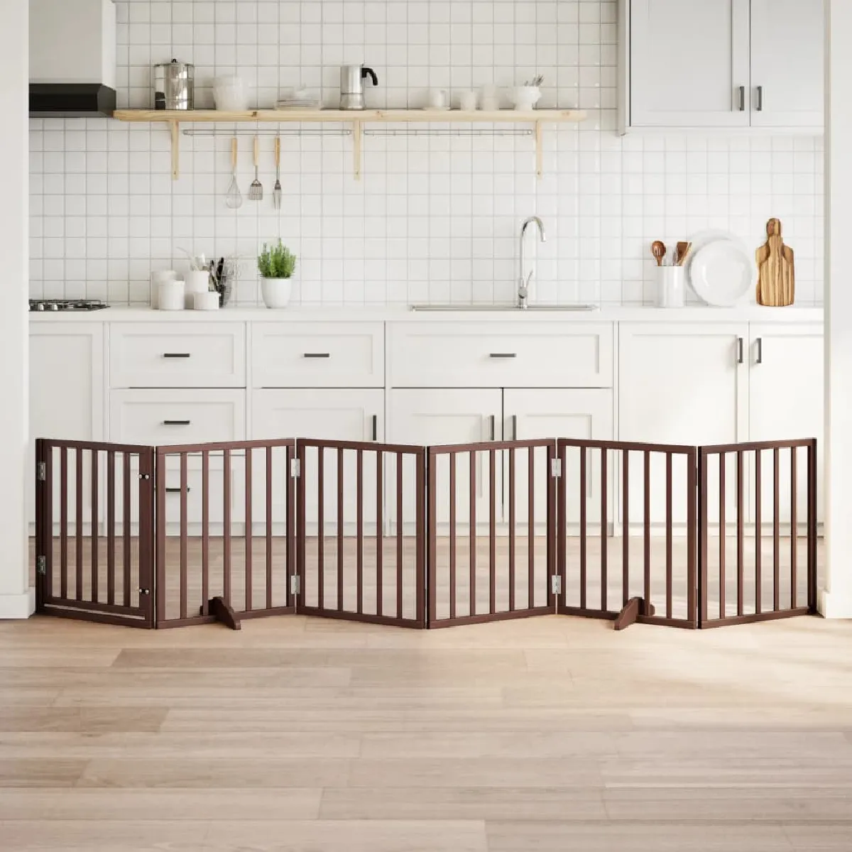 vidaXL Barrière avec porte 6 panneaux bois de peuplier