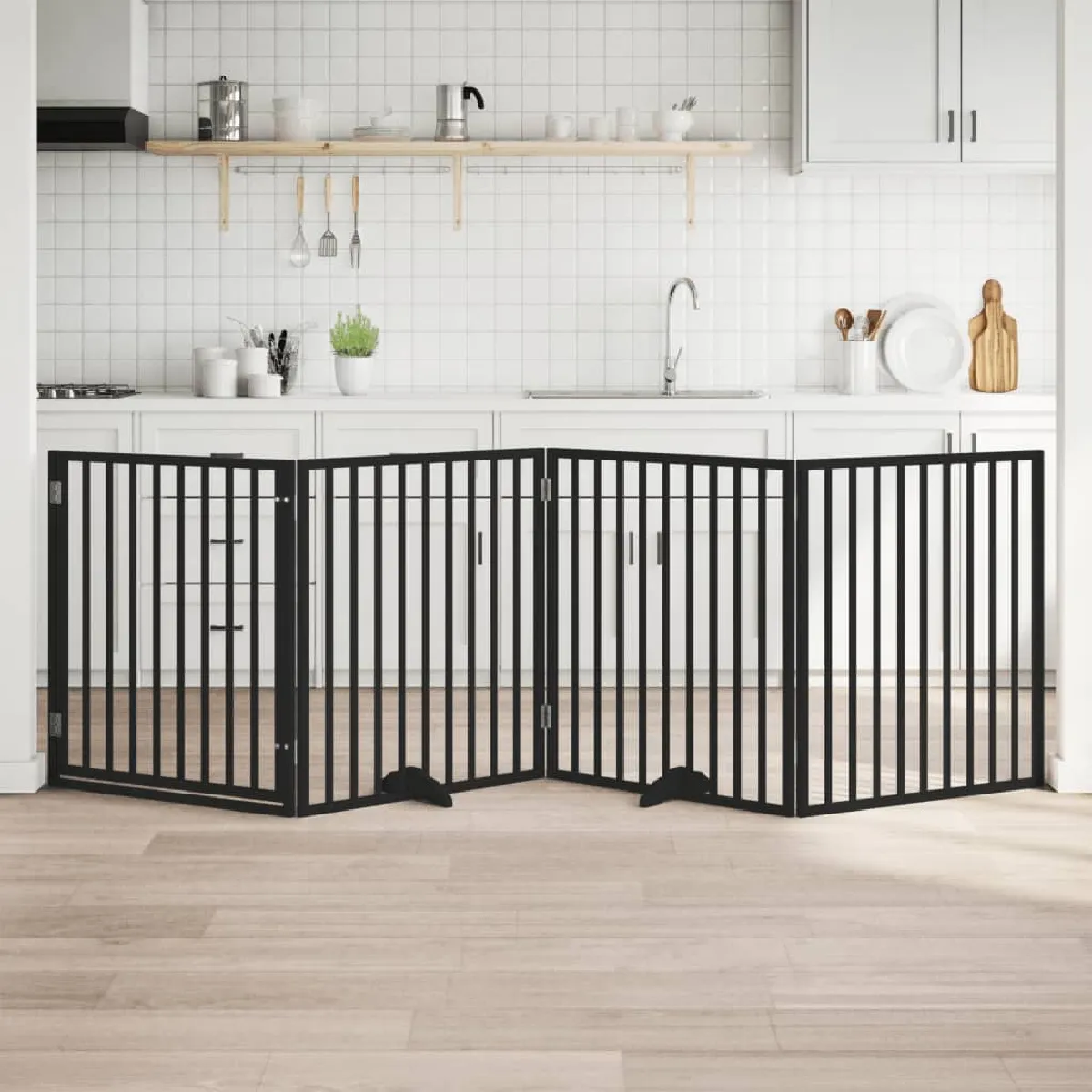 vidaXL Barrière pour chiens avec porte 4 panneaux noir