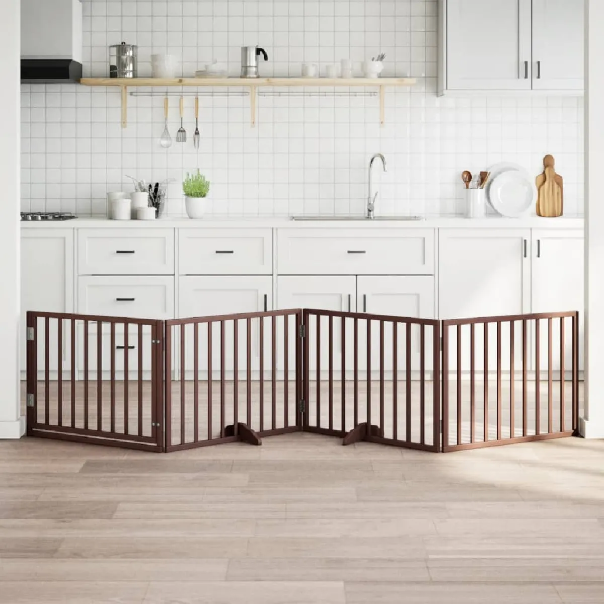 vidaXL Barrière pour chien 4 panneaux marron