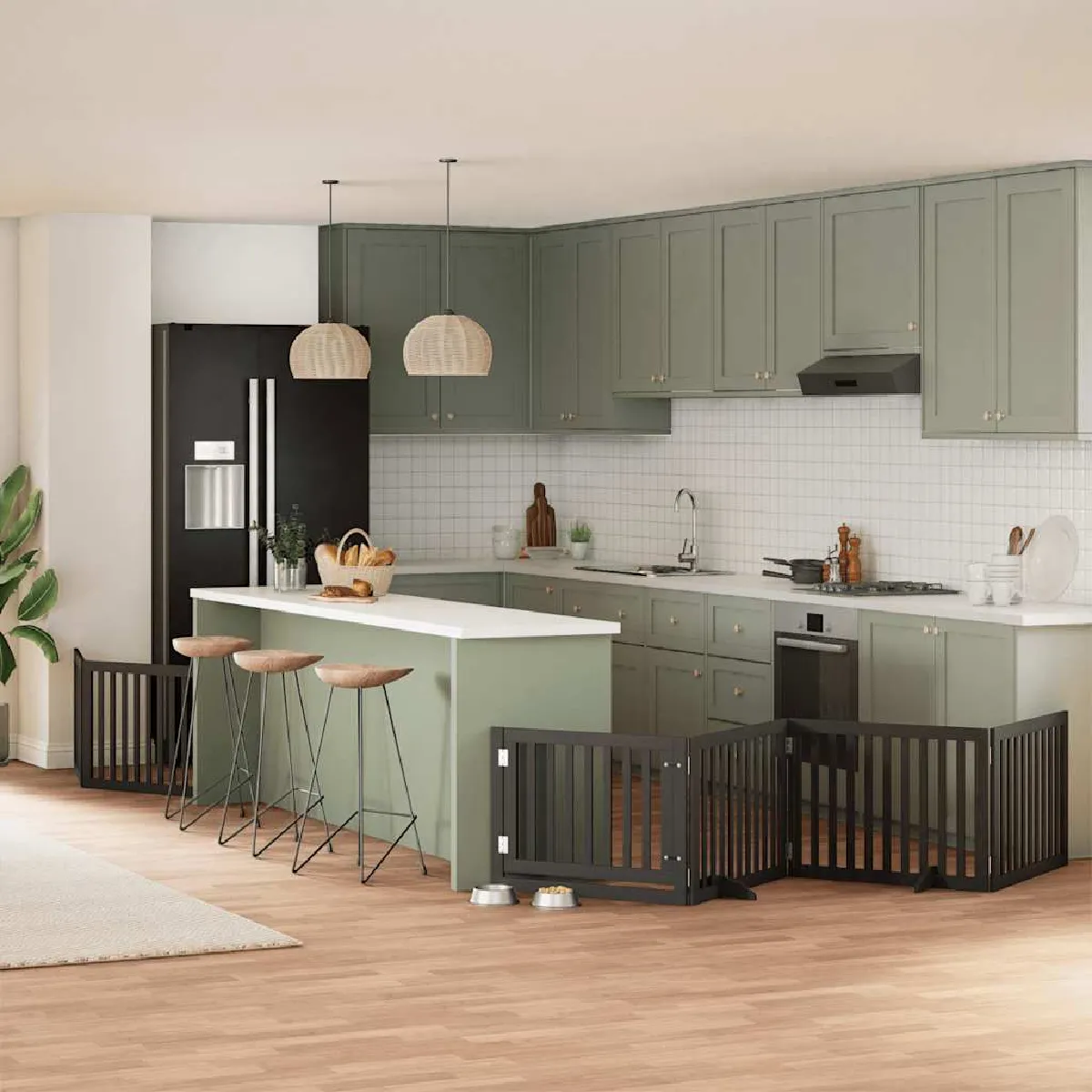 Comparer les prix de VIDAXL Barrière chien - 8 panneaux noirs bois peuplier