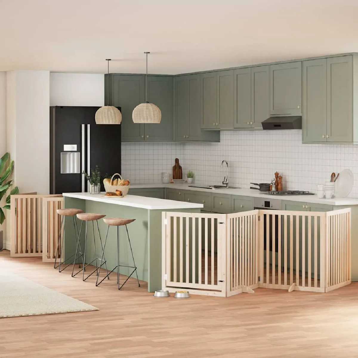 vidaXL Barrière pour chien porte pliable 10 panneaux bois de peuplier - vue 3