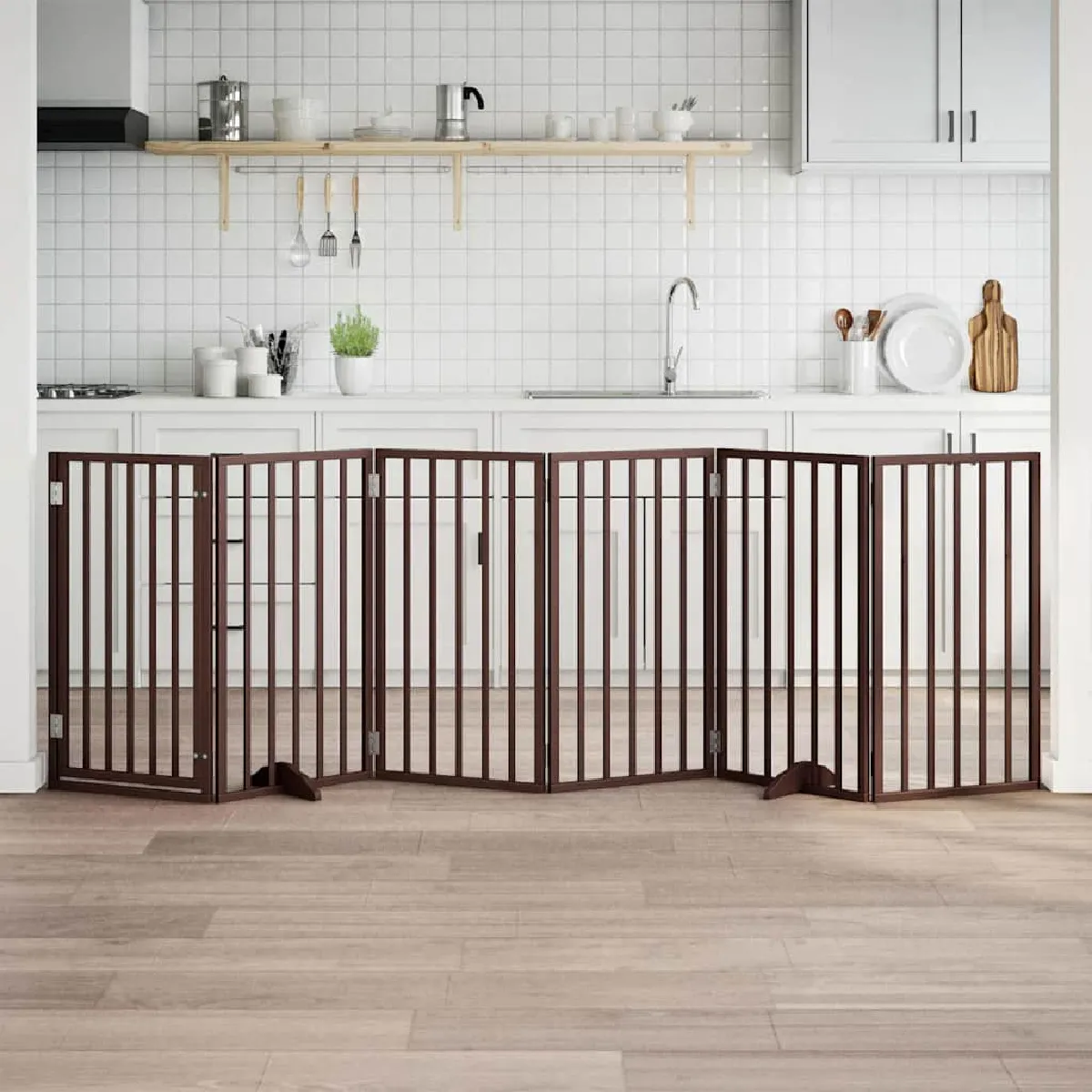 vidaXL Barrière avec porte 6 panneaux bois de peuplier - vue 2