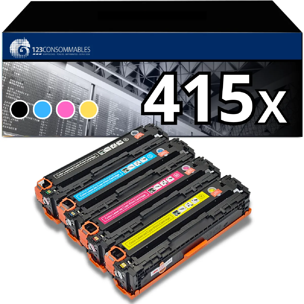 123CONSOMMABLES Toner Compatible avec HP Color Laserjet Pro MFP M479fdw M479dw M479fnw M479fdn M479 M454dw M454dn M454 W2030X W2030A W2031X W2032X W2033X Cyan Jaune Neuf - vue 2