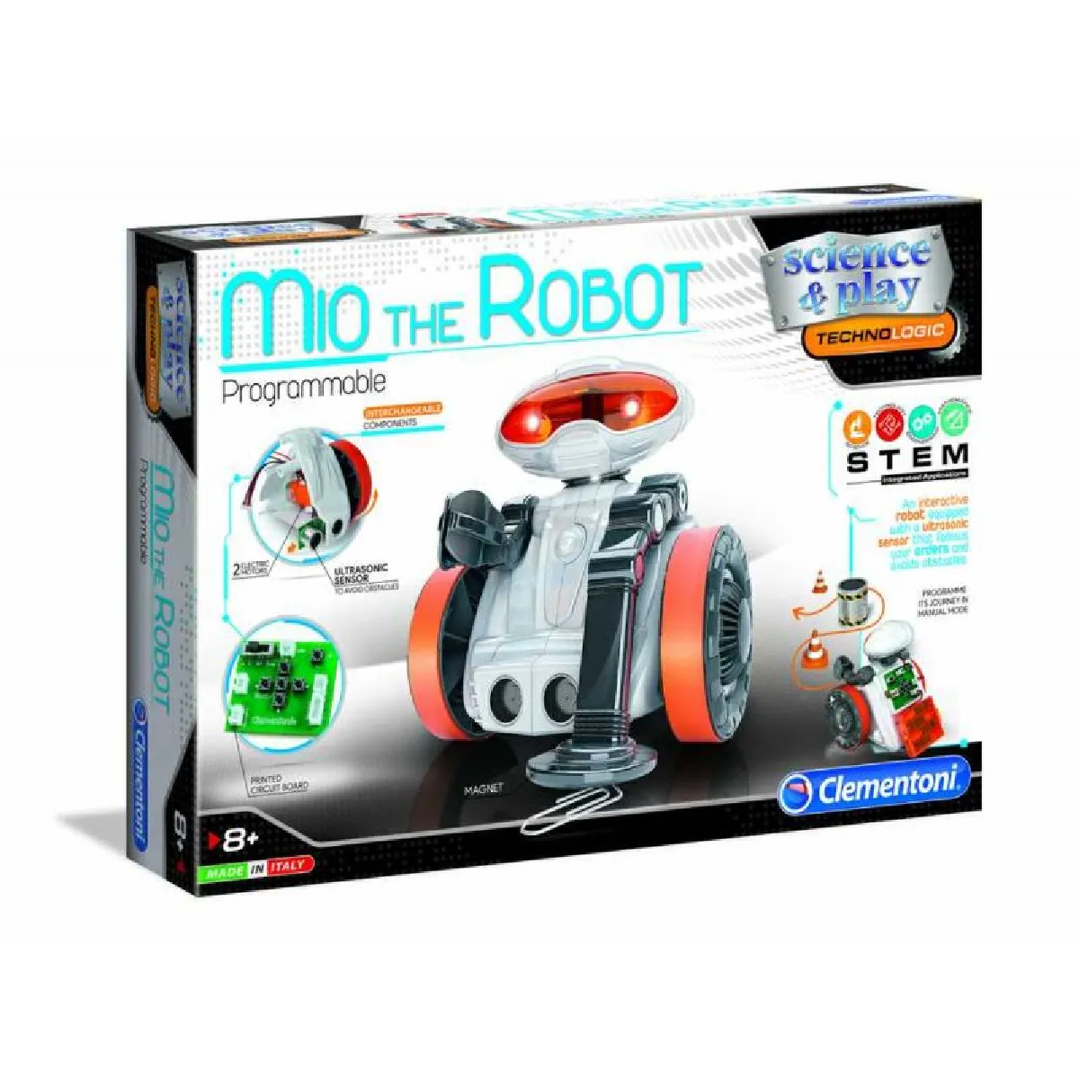 Clementoni Robot Mio Science & Play : Robot d'apprentissage STEM interactif avec Application évitement des Obstacles et Fonction de Dessin Plus de