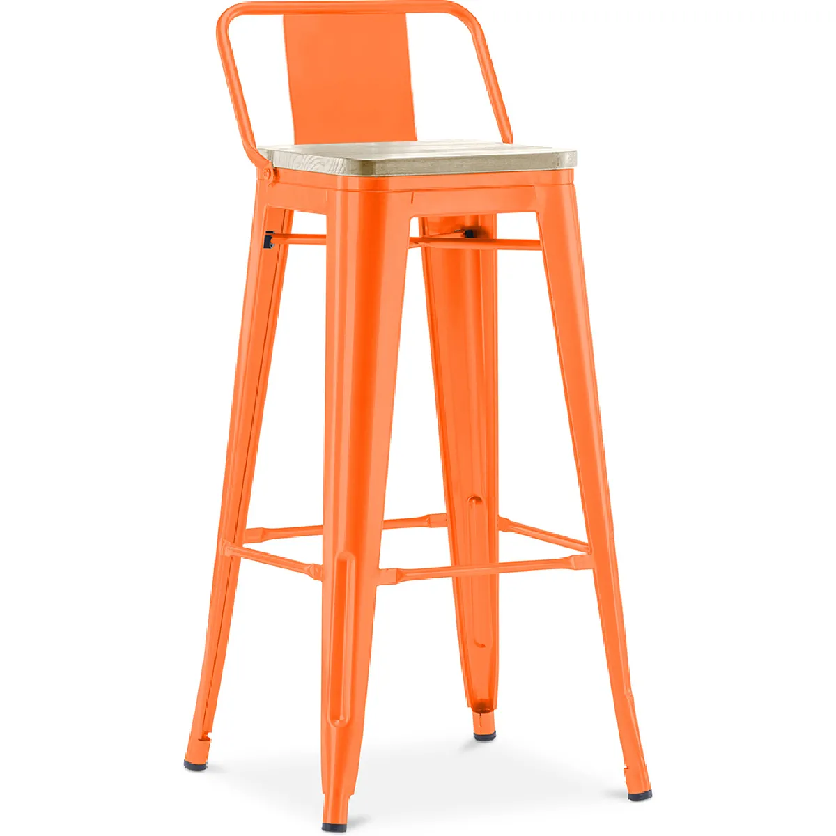 Tabouret de bar avec dossier - Design industriel - Bois et acier - 76cm - Nouvelle édition - Stylix Orange