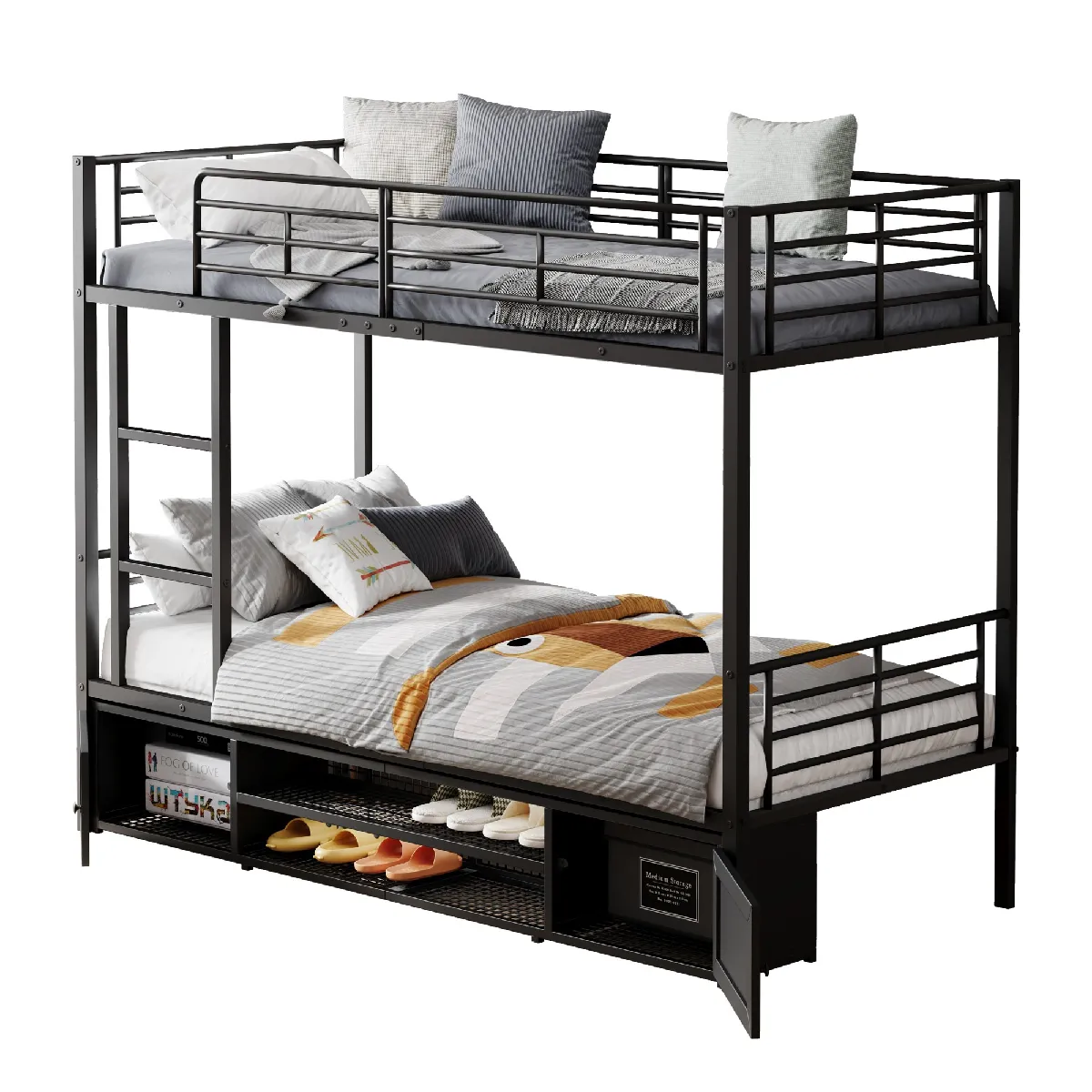 KOMHTOM Lit superposé enfants avec armoire - 90x200 cm noir