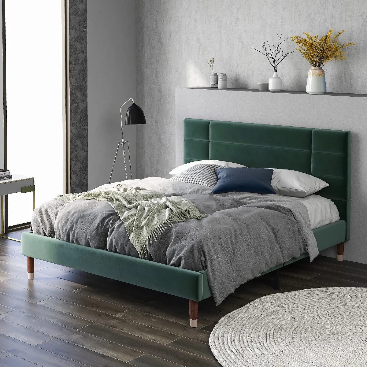 KOMHTOM Lit Capitonné Double 140x200 cm - Velours Vert