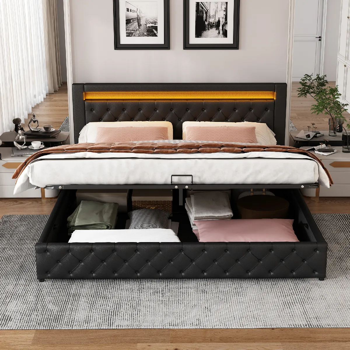 Komhtom Lit capitonné LED - Noir