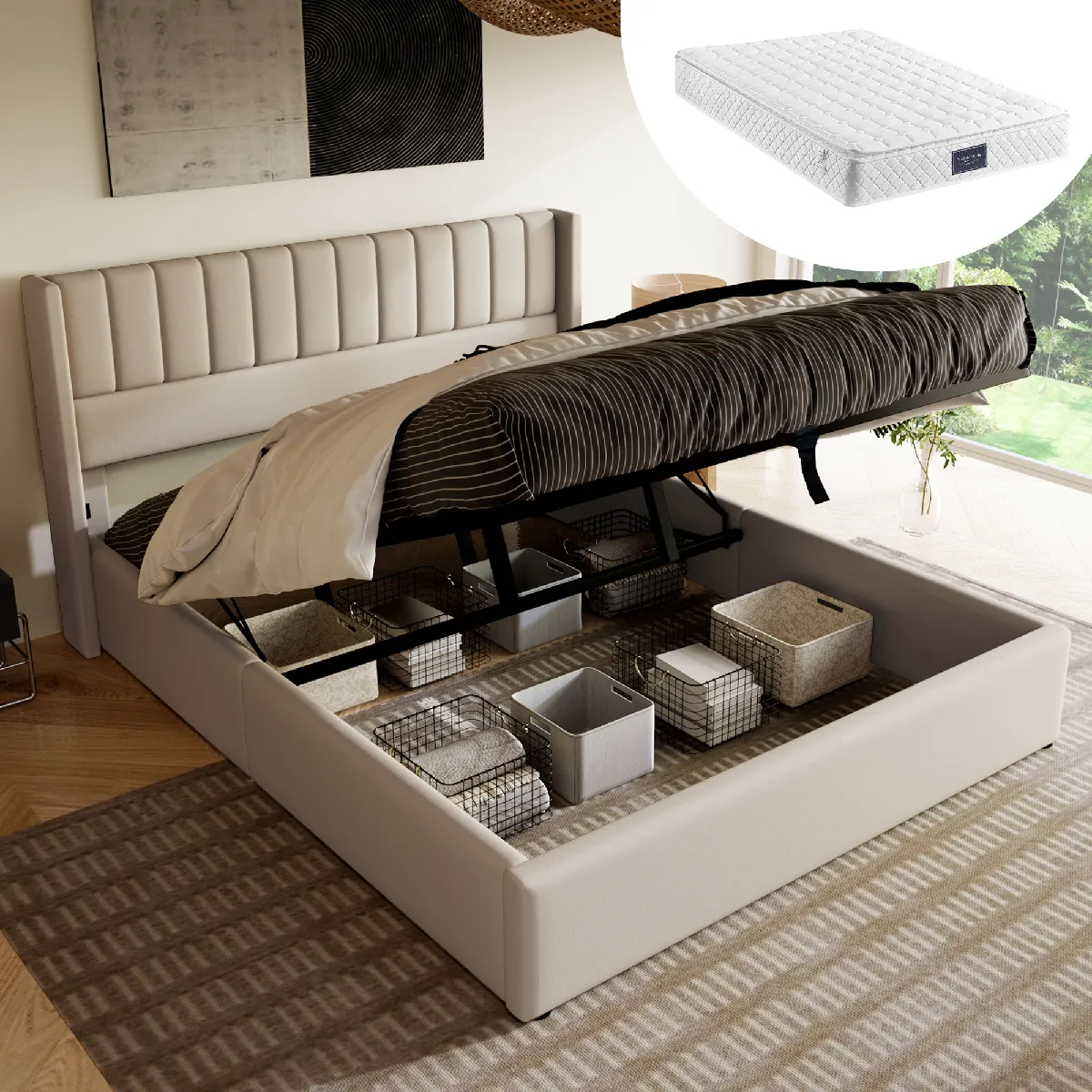 Komhtom Lit capitonné double - Beige Komhtom Lit capitonné double - Beige