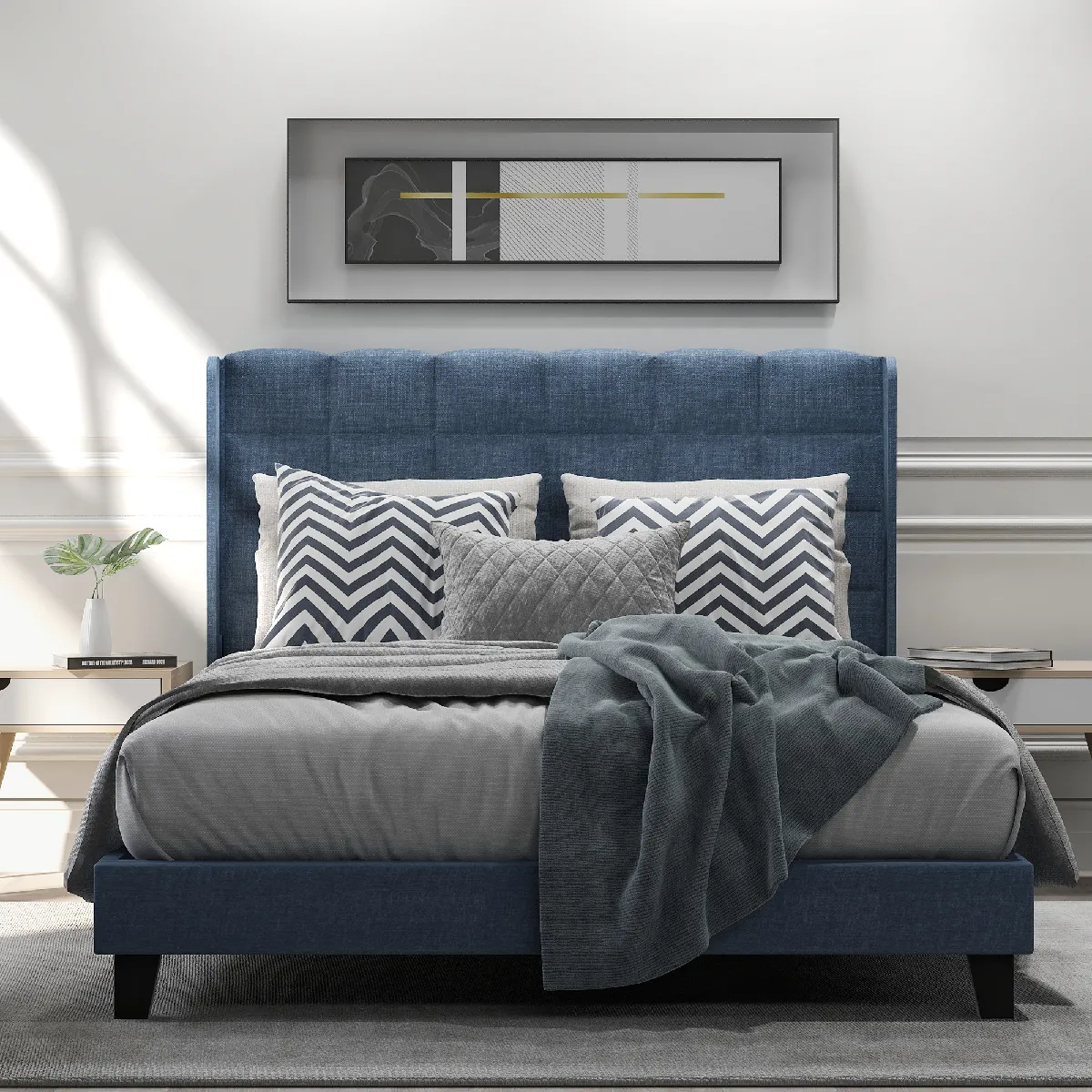 Komhtom Lit capitonné double 140x200 cm - Bleu