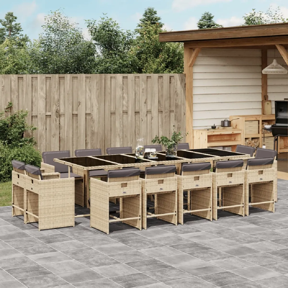 vidaXL Ensemble à Manger de Jardin et Coussins 15 pcs Chaises à Manger avec Table Ensemble de Meubles Moderne Mélange 3211236 - vue 2