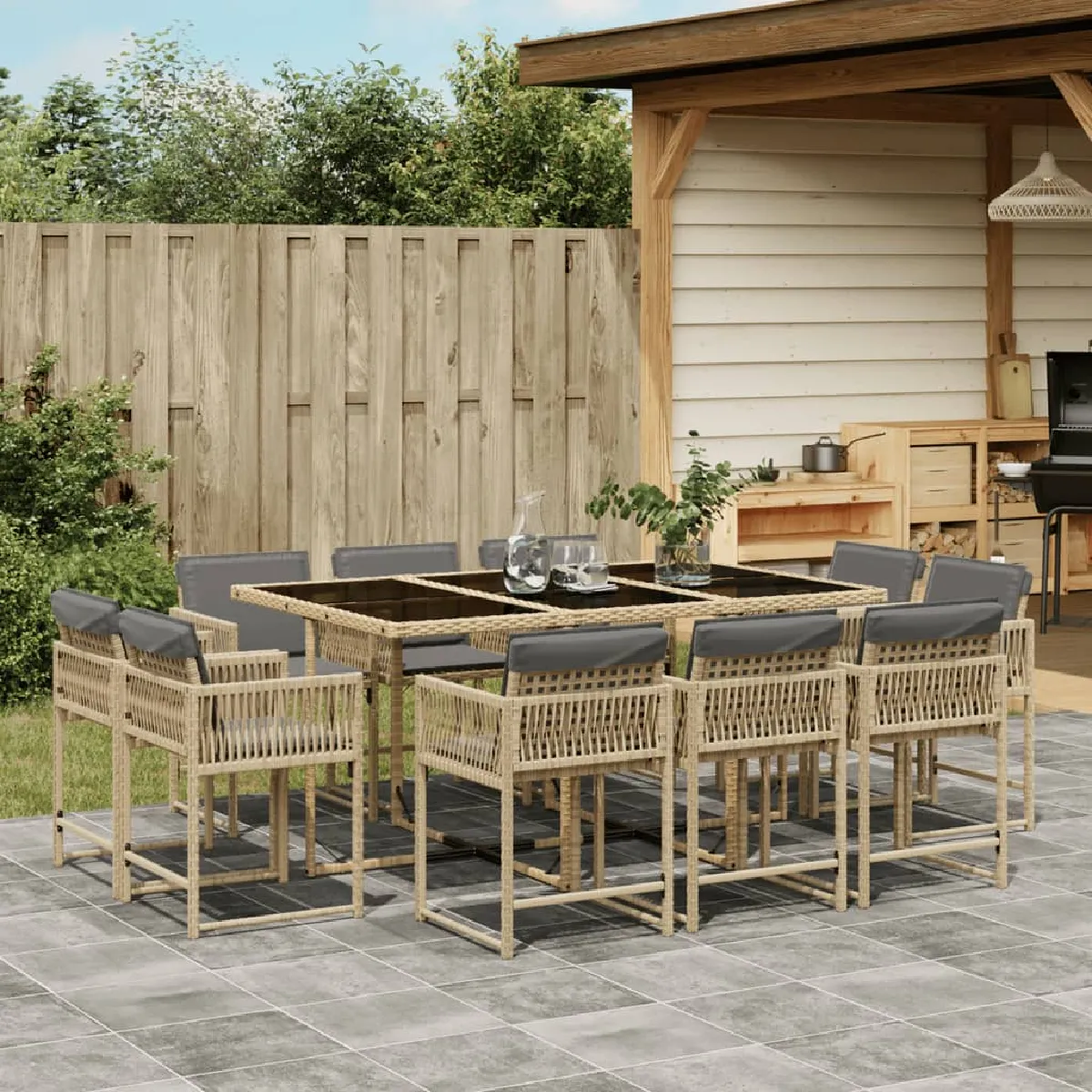vidaXL Ensemble à Manger de Jardin avec Coussins 11 pcs Table et Chaises à Dossier Rabattable Meubles d'Extérieur Patio 3210972 - vue 2