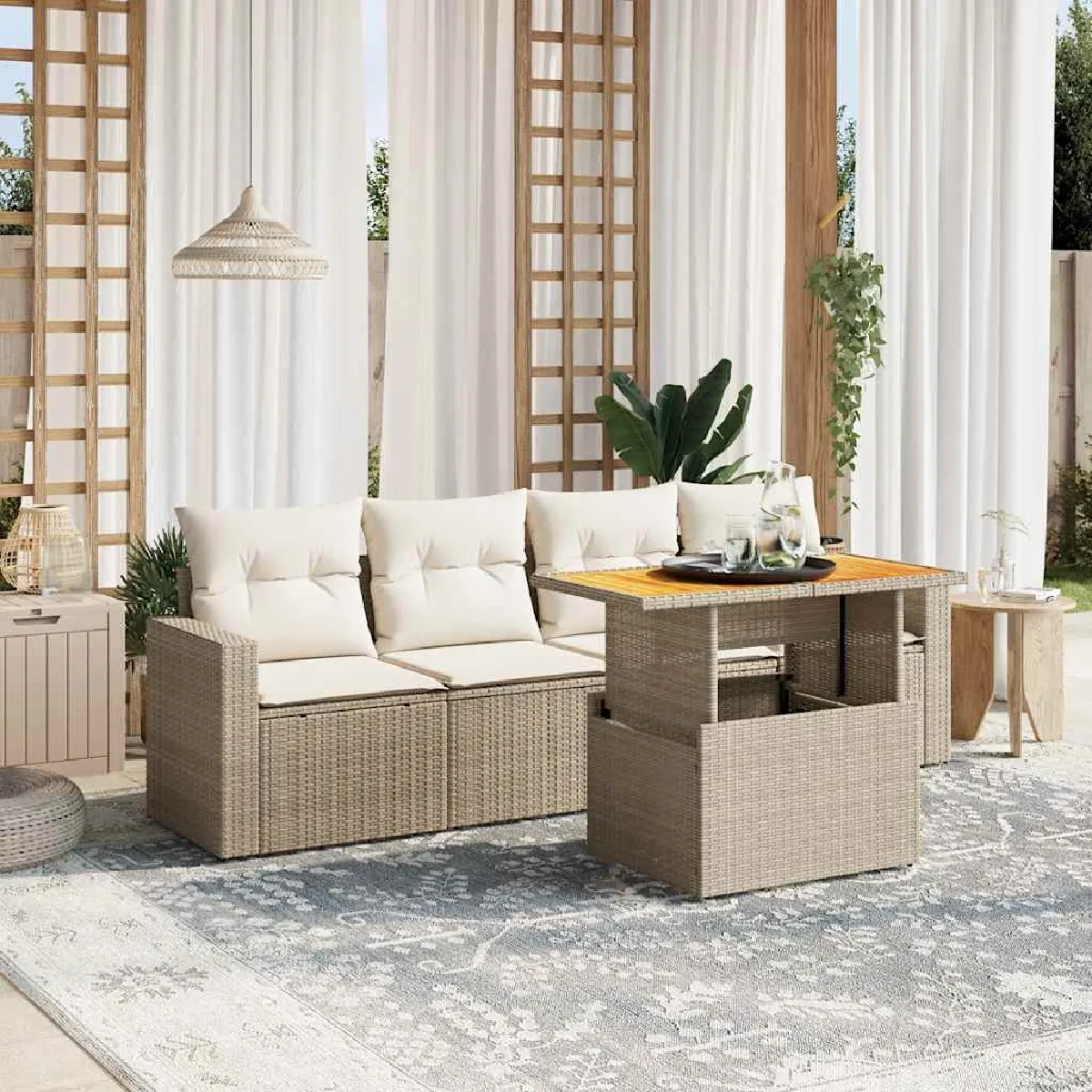 VIDAXL - Salon de jardin modulable - Résine tressée - Beige - 5 pièces - 4 personnes - Image 2