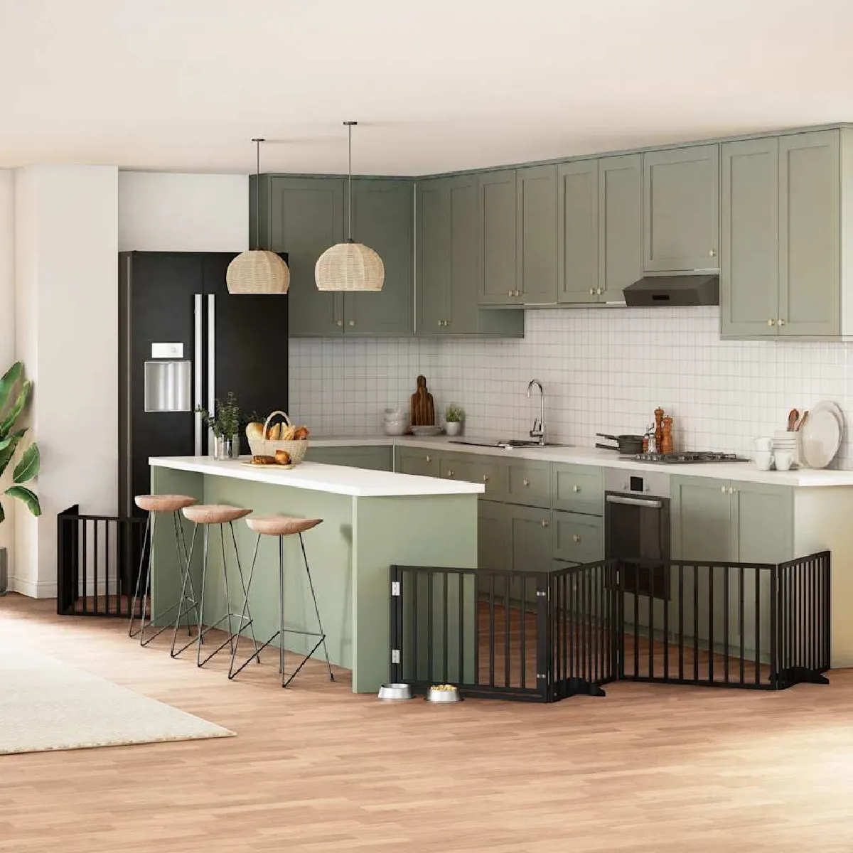 vidaXL Barrière pour chien porte pliable 6 panneaux bois peuplier - vue 7