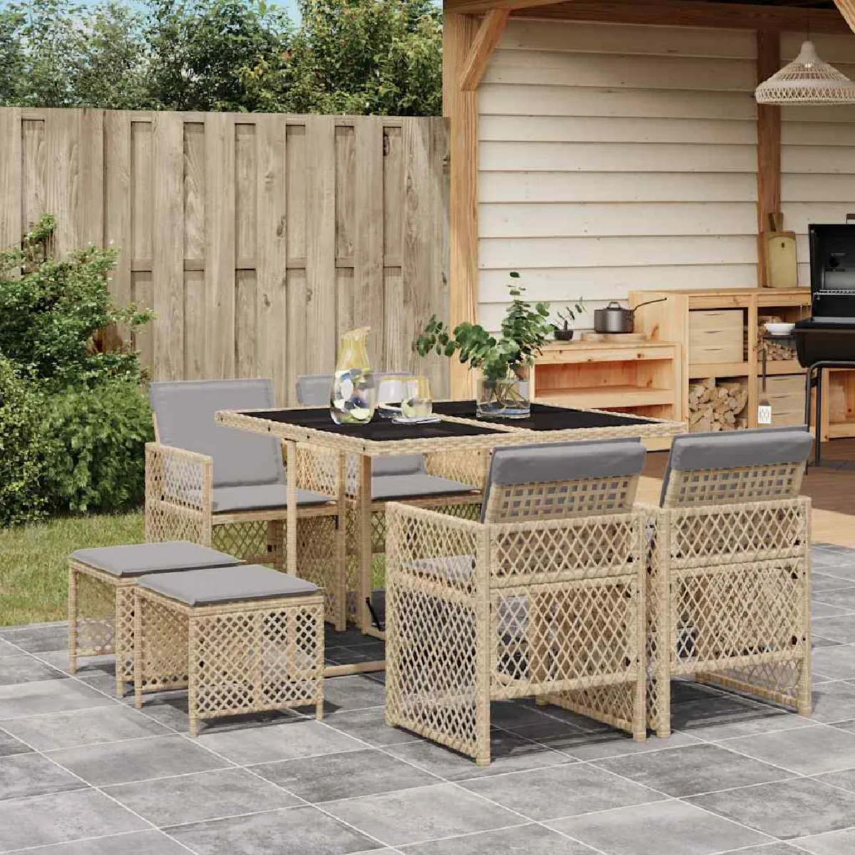VIDAXL - Ensemble à manger de jardin - 9 pièces - Beige - Image 2