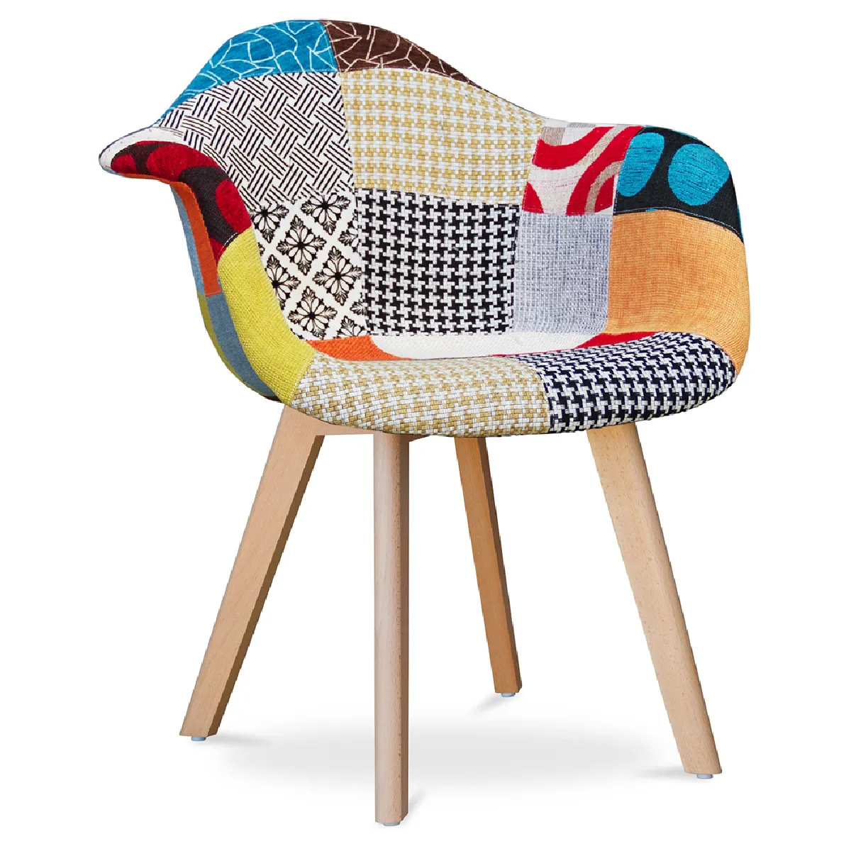 Chaise de Salle à Manger avec Accoudoirs - Revêtement Patchwork - Pixi Multicolore