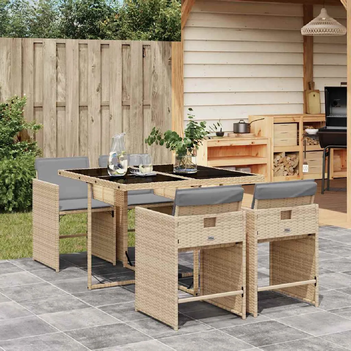 vidaXL Ensemble à manger de jardin - Beige rotin