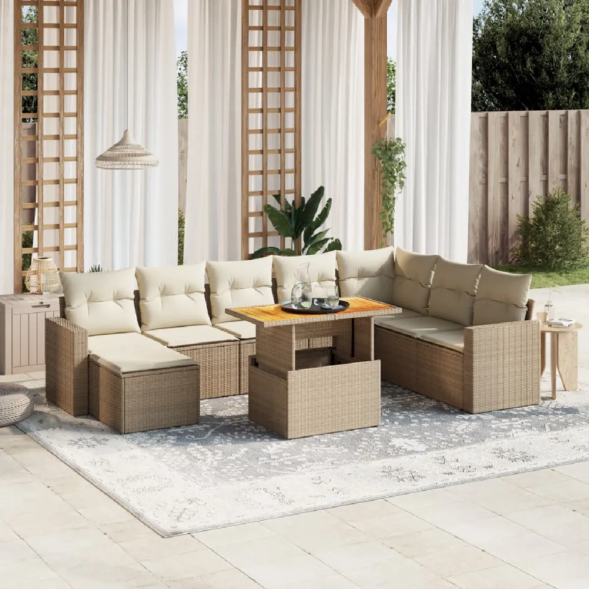 vidaXL Salon de Jardin 9 pcs Rotin - vue 2