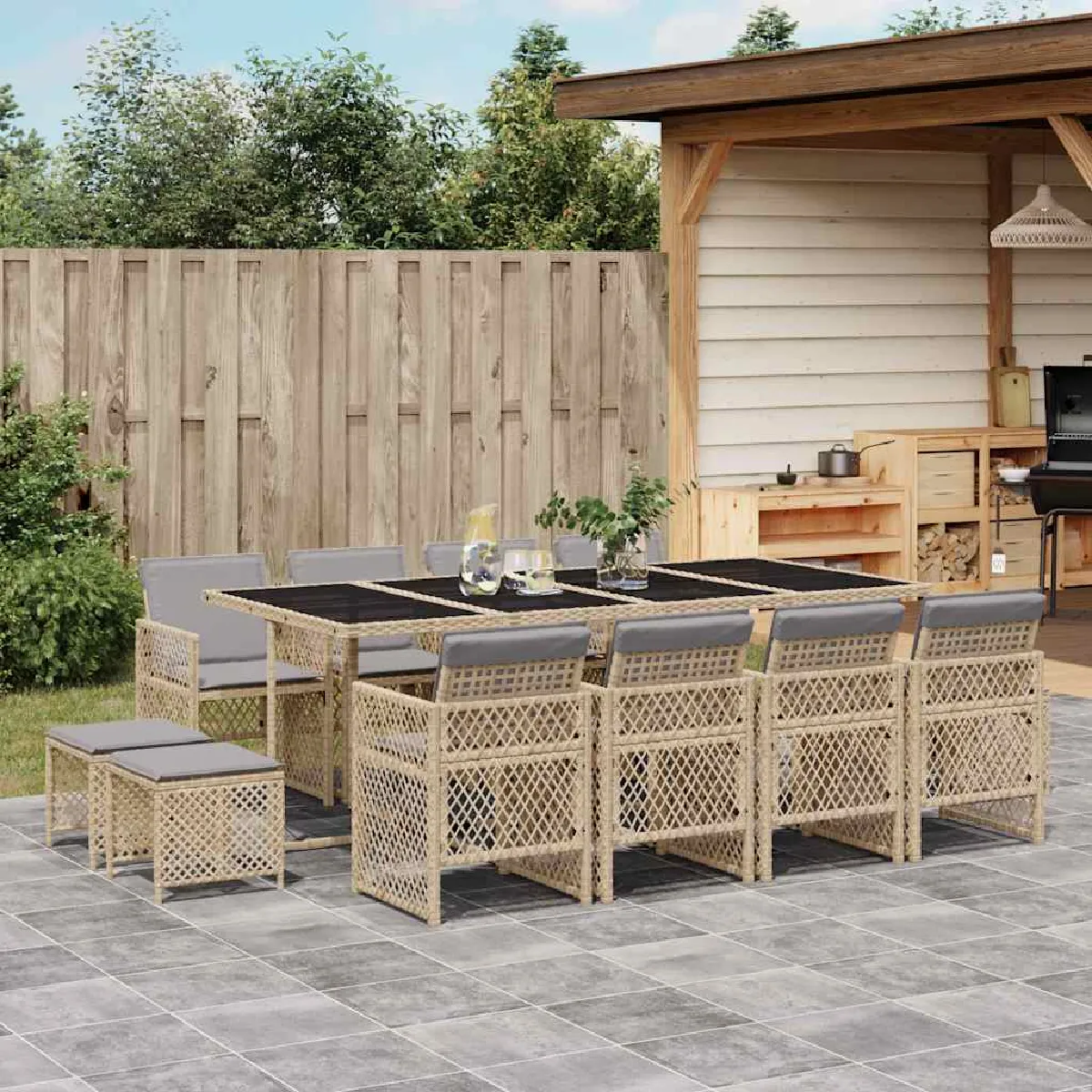 vidaXL - Ensemble à manger de jardin - 13 pièces - Beige - Image 3