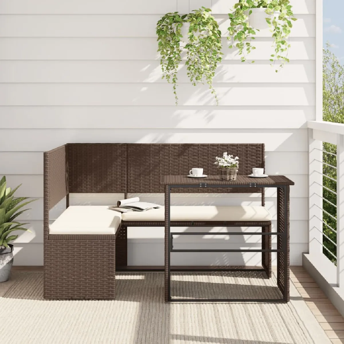 vidaXL Canapé de Jardin avec Table et Coussins en Forme de Siège de Terrasse Ensemble de Meuble de Patio Extérieur 362346 - vue 3