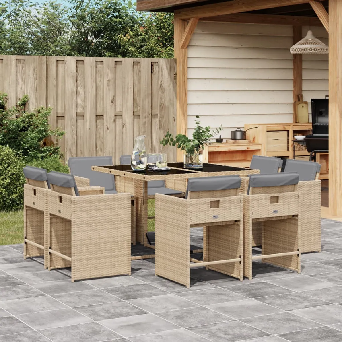 vidaXL Ensemble à manger de jardin avec coussins 9 pcs - vue 3