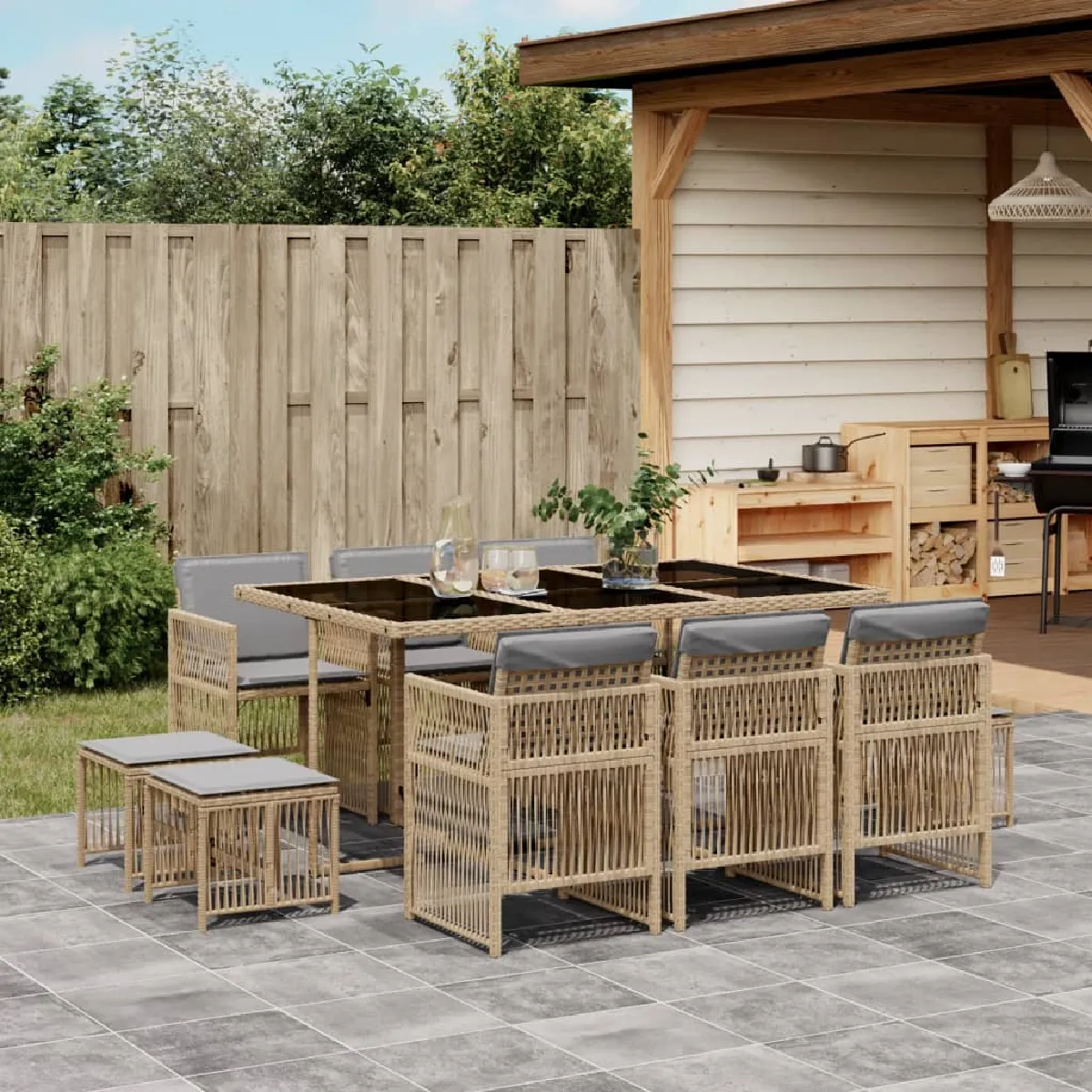 vidaXL Ensemble à Manger de Jardin avec Coussins 11 pcs Table et Chaises à Dossier Rabattable Meubles d'Extérieur Patio 3210972