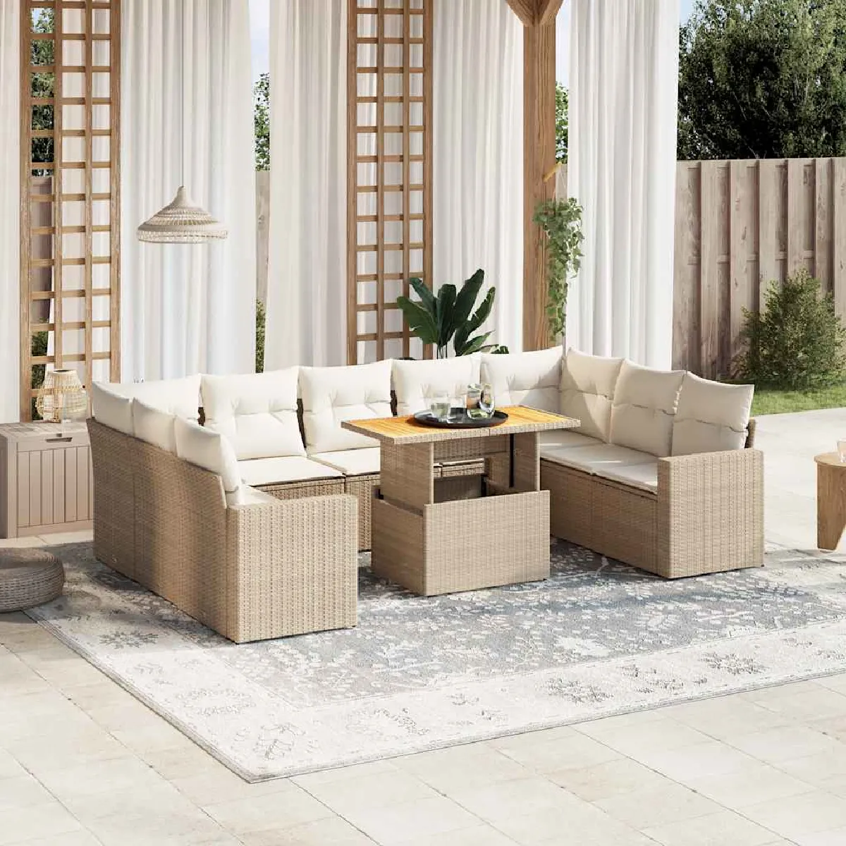 Vidaxl Beige Salon De Jardin 10 Pcs